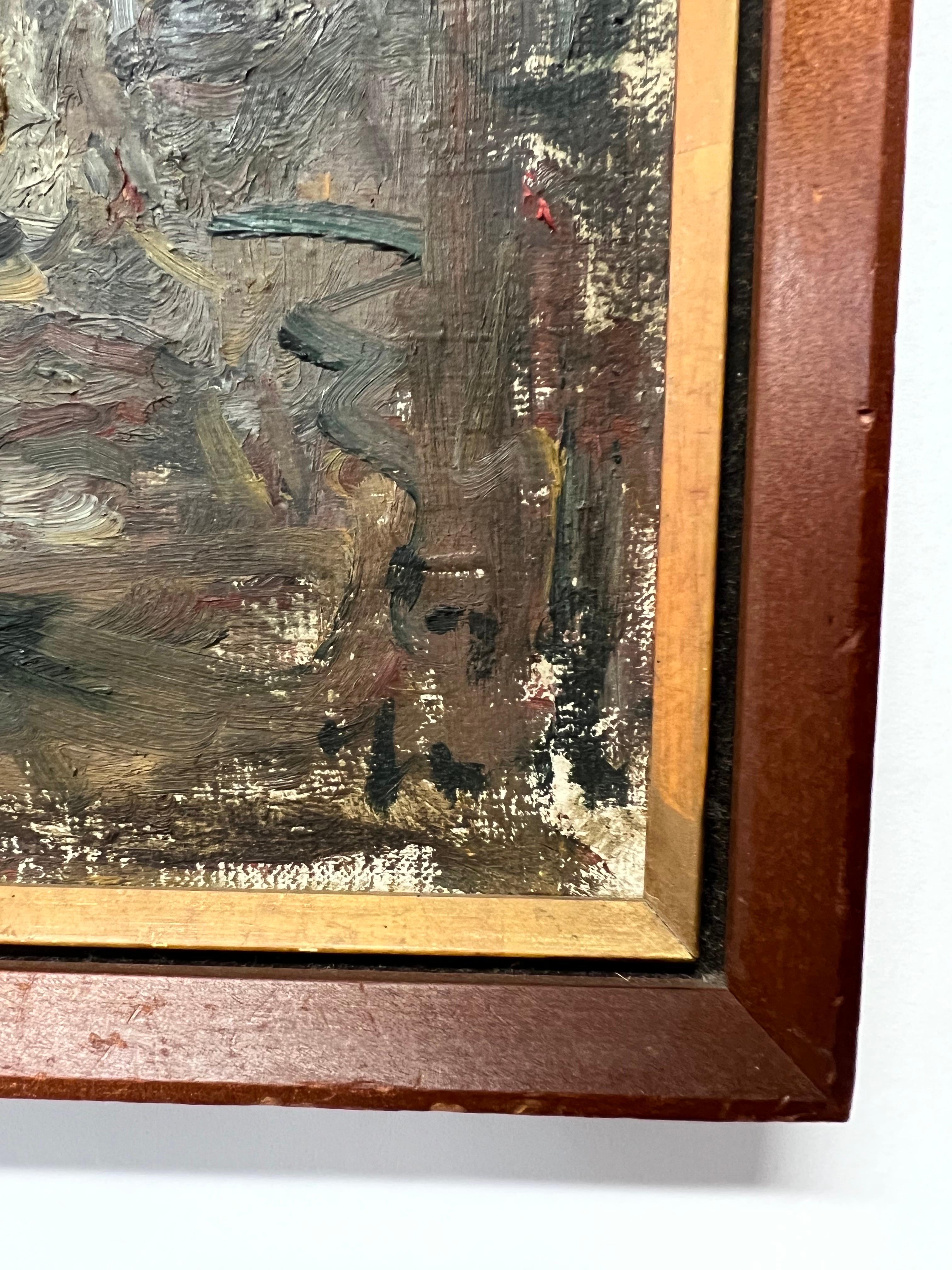 Vintage Japanese Abstract Oil on Canvas Yoshi c1979 In Good Condition For Sale In Oakland, CA