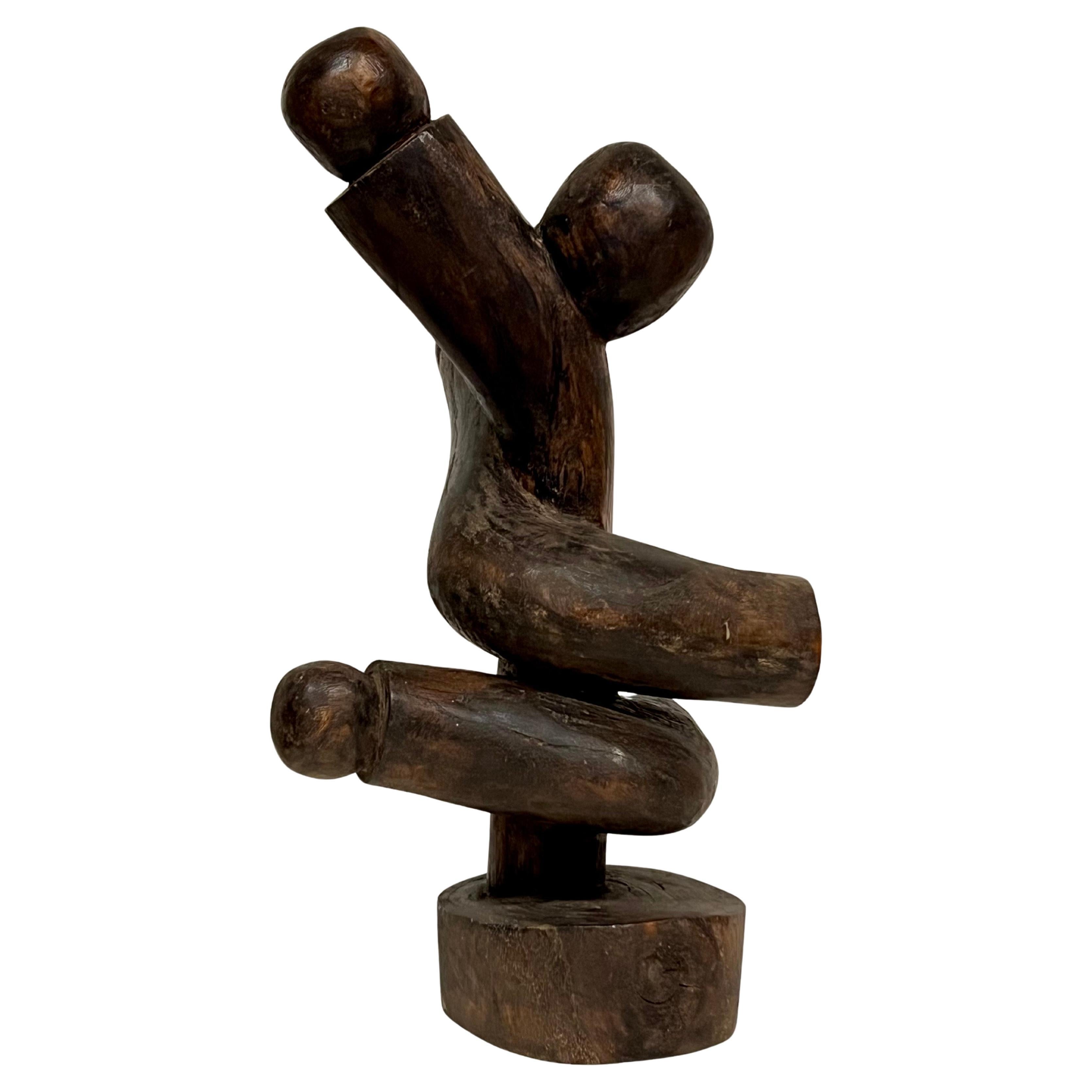 Sculpture japonaise abstraite vintage en bois