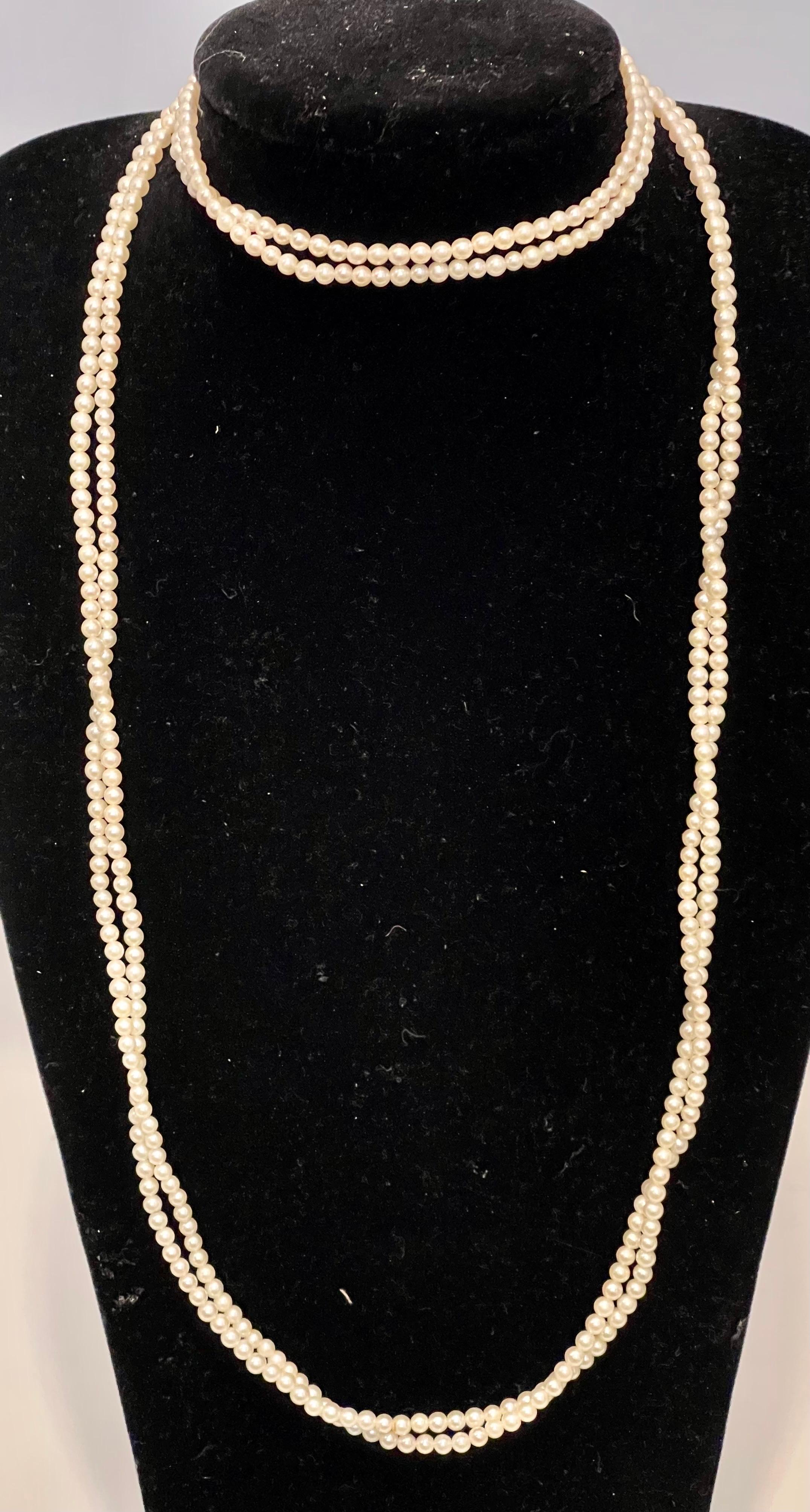 Round Cut Vintage Japanese Akoya Pearl Double Strand Necklace Opera