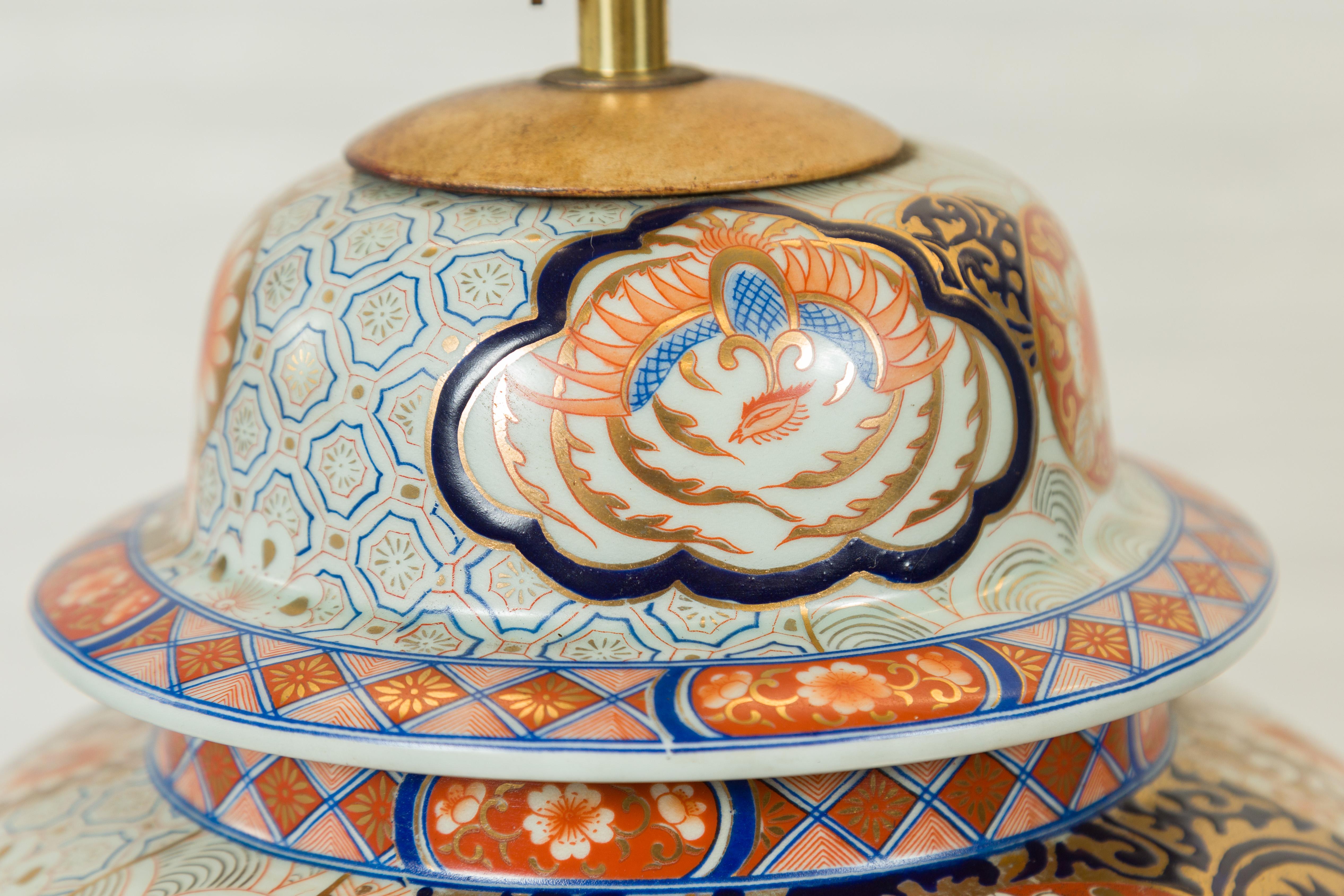 Vintage Japanese Arita Porcelain Gold, Dark Blue and Orange Table Lamp 8