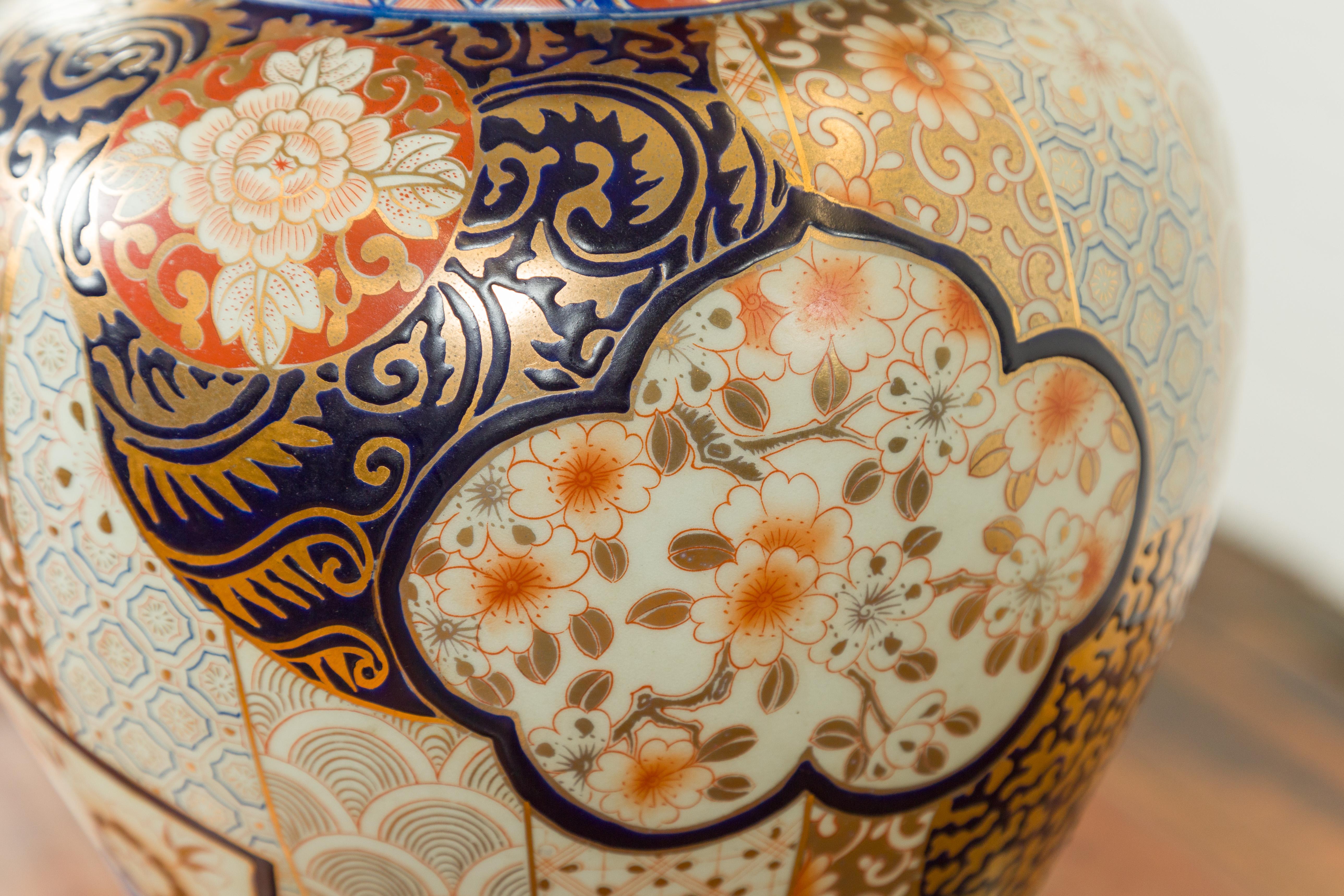 Vintage Japanese Arita Porcelain Gold, Dark Blue and Orange Table Lamp 9