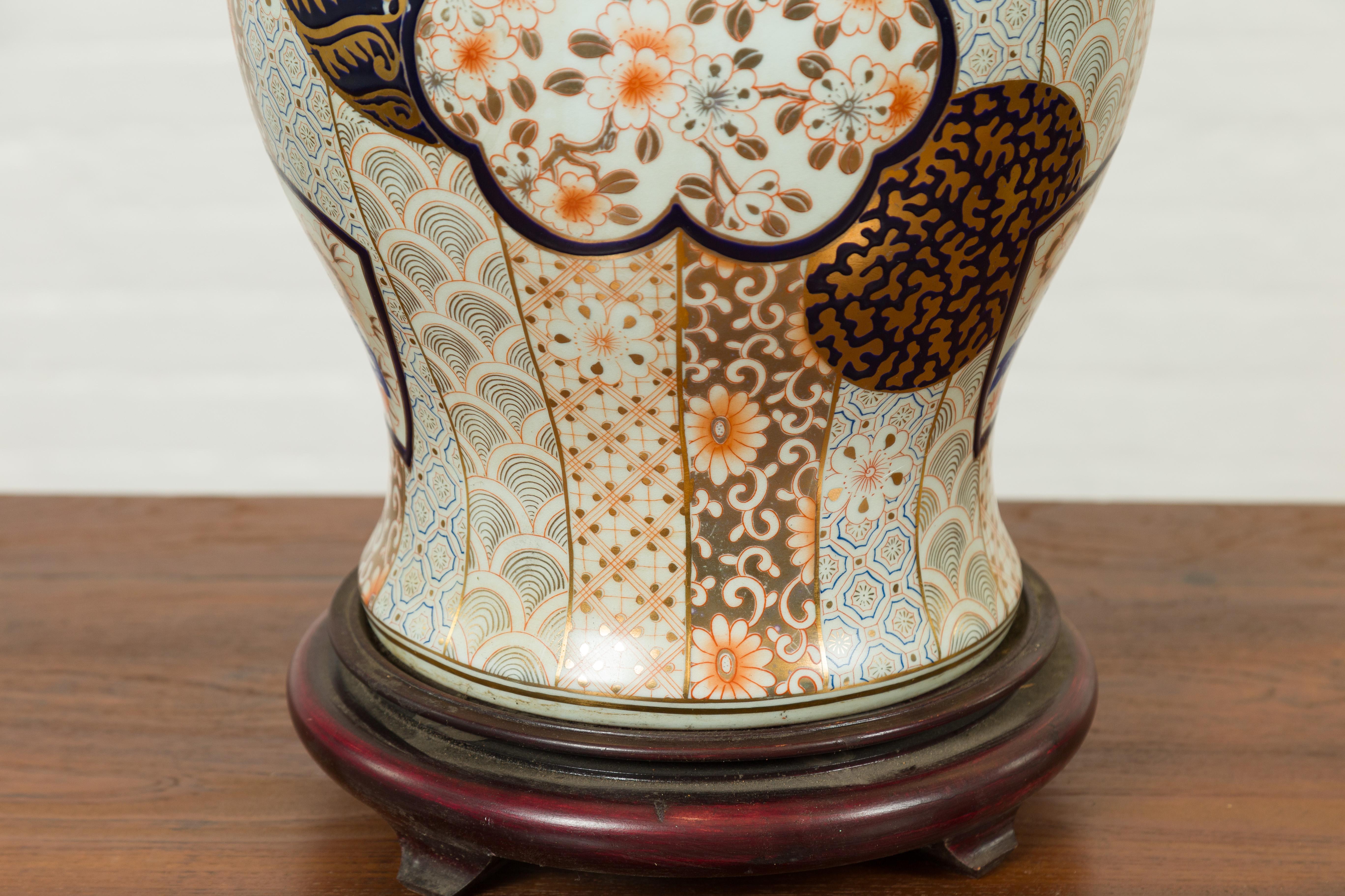 Vintage Japanese Arita Porcelain Gold, Dark Blue and Orange Table Lamp 4