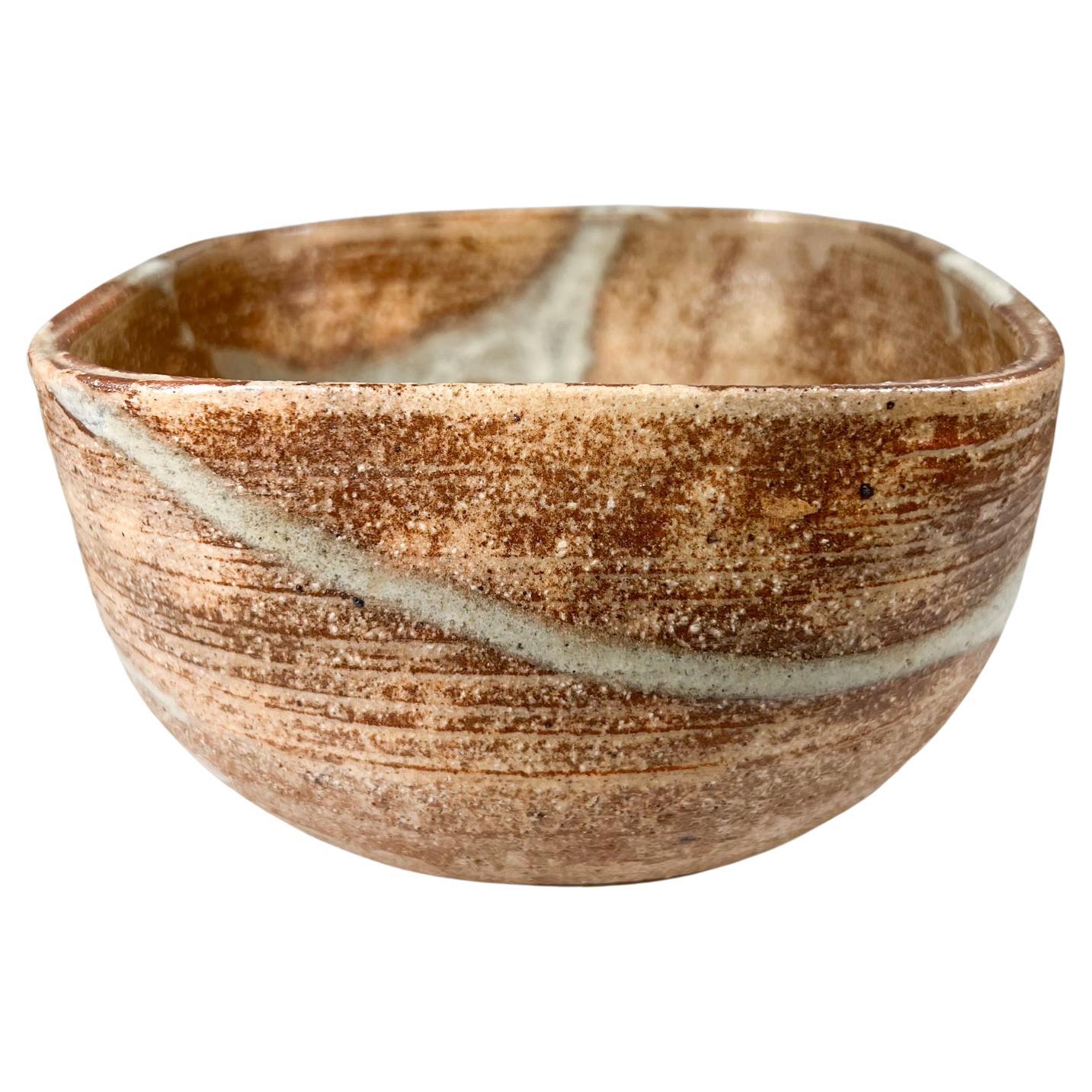 Vintage Japanese Artisan Modern Art Pottery Bowl Signed For Sale