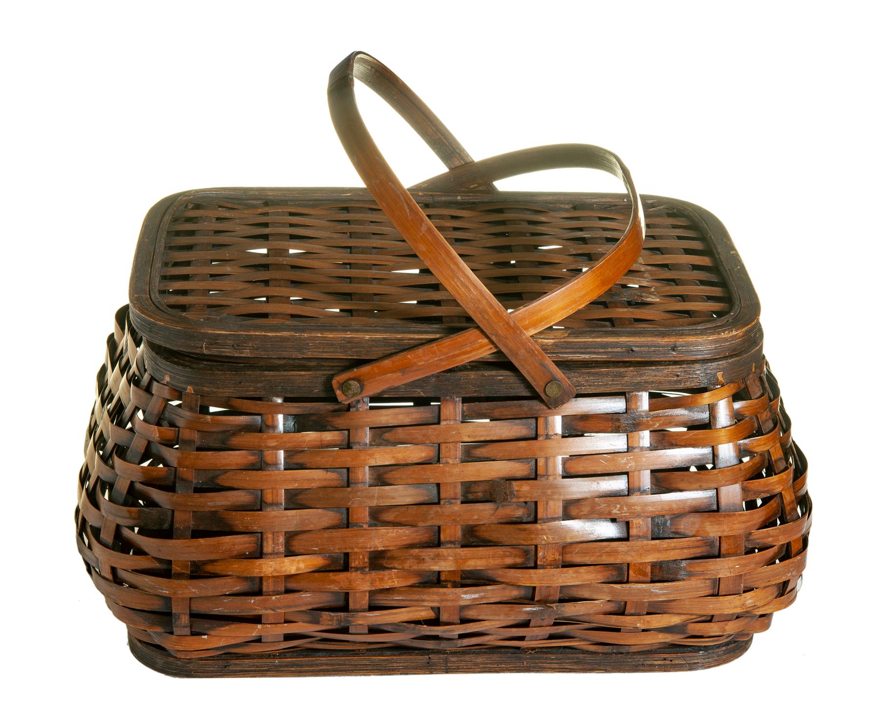Hand-Woven Vintage Japanese Bamboo Picnic Basket For Sale