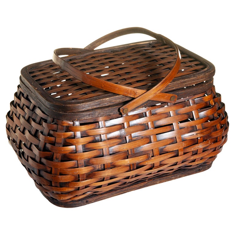 Vintage Japanese Bamboo Picnic Basket For Sale at 1stDibs