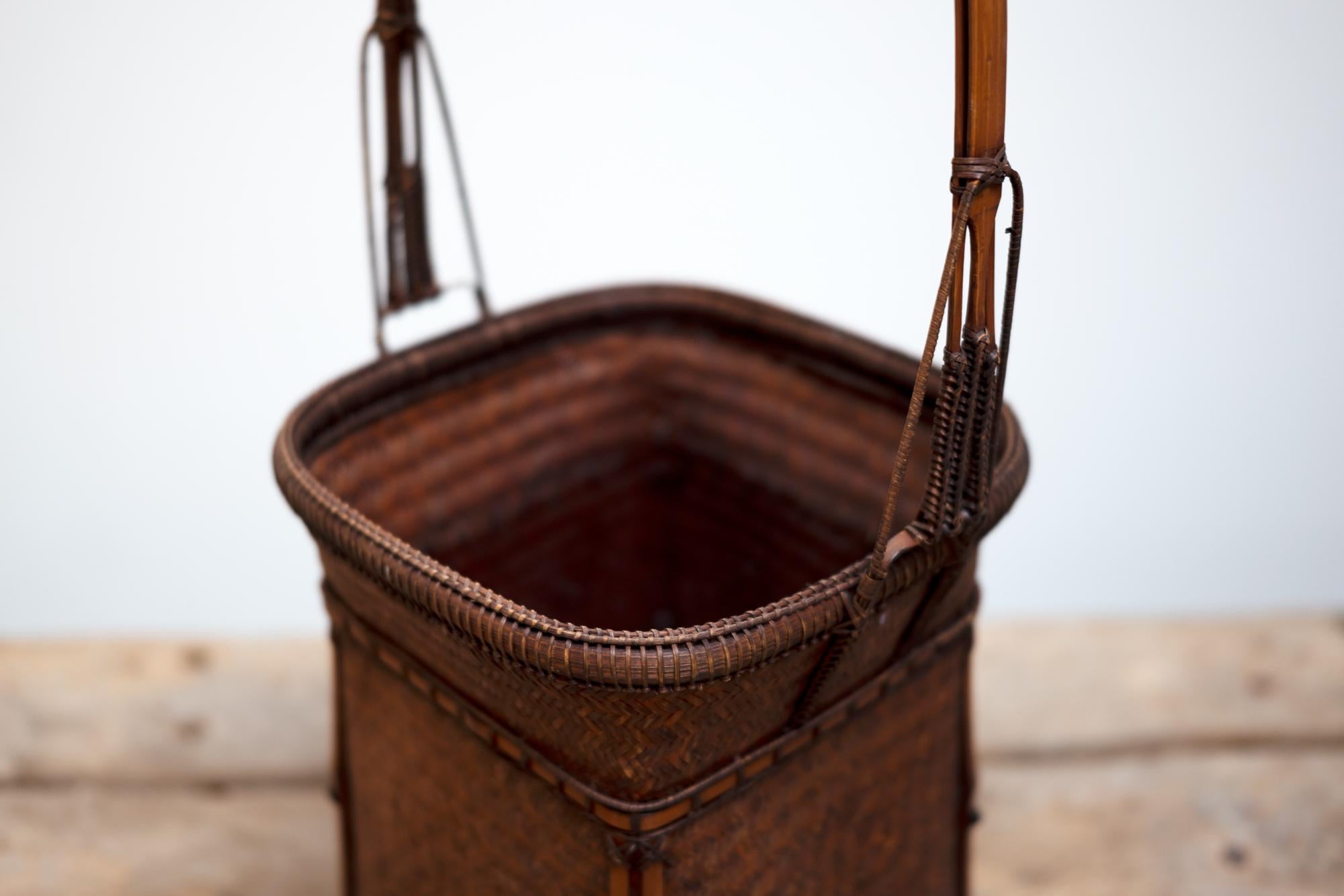 Japanese Bamboo Ikebana Basket, Circa 1940s 2