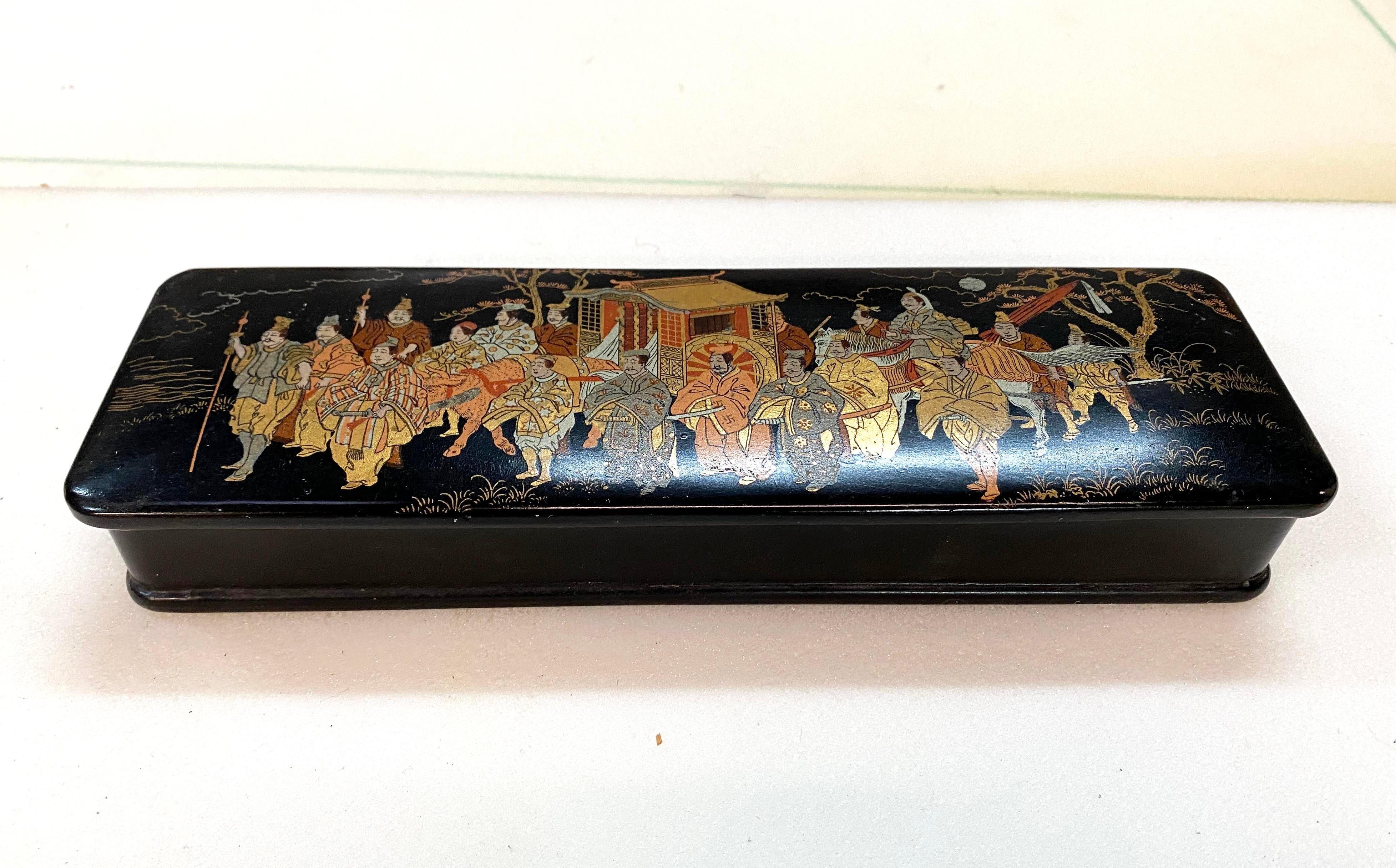 Vintage Japanese Black, Gold and Red Lacquer Document Fubako Box For Sale 5