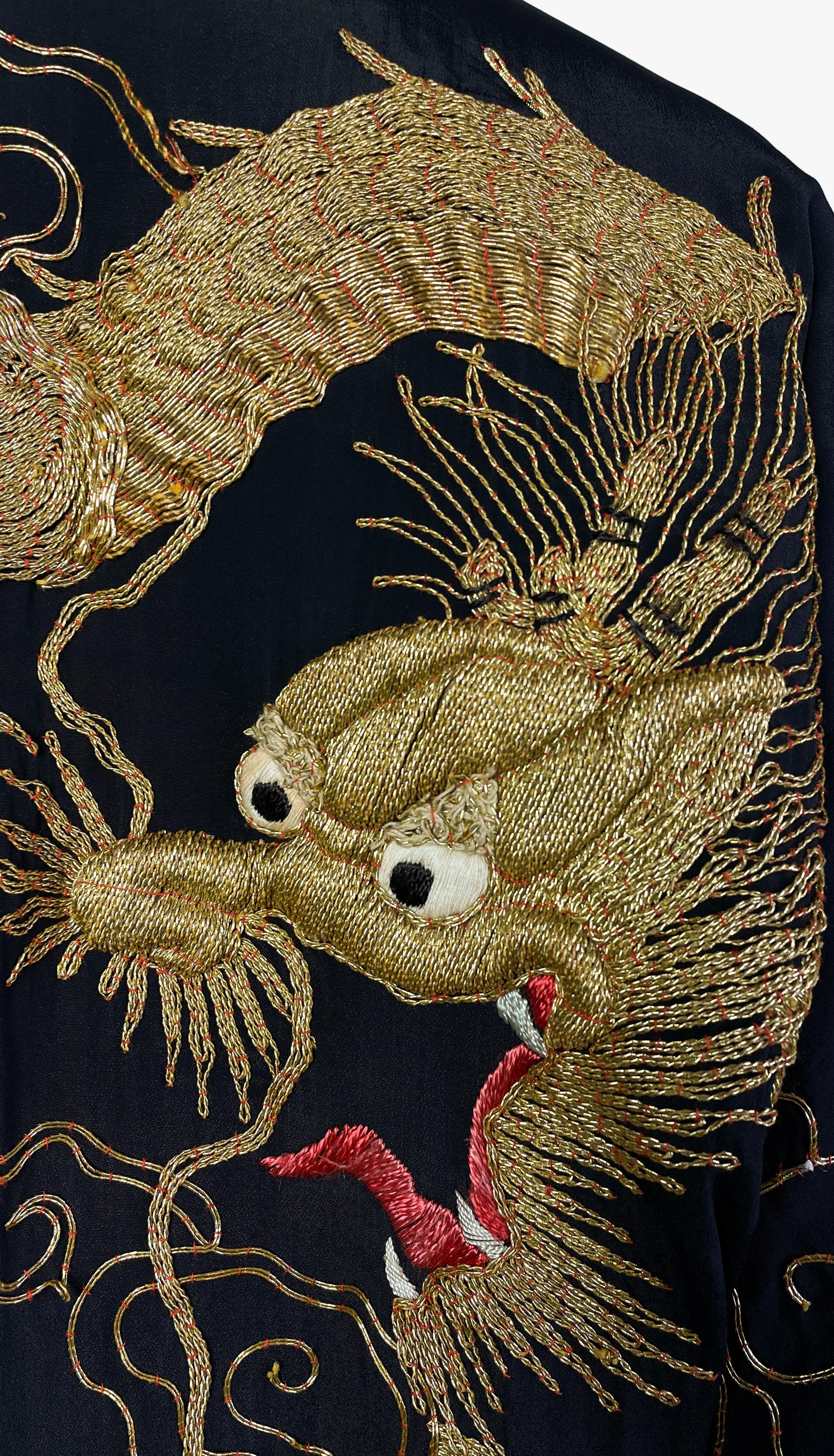 Vintage Japanese black silk embroidered kimono, 1950s 3