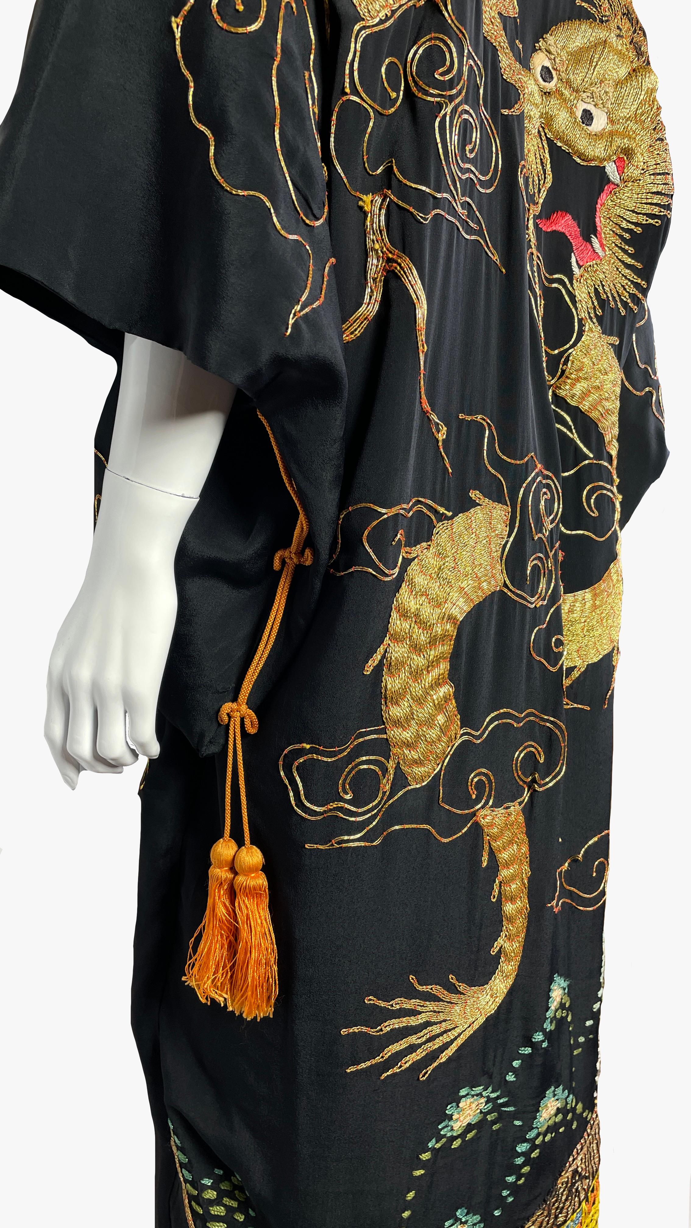 Vintage Japanese black silk embroidered kimono, 1950s 4