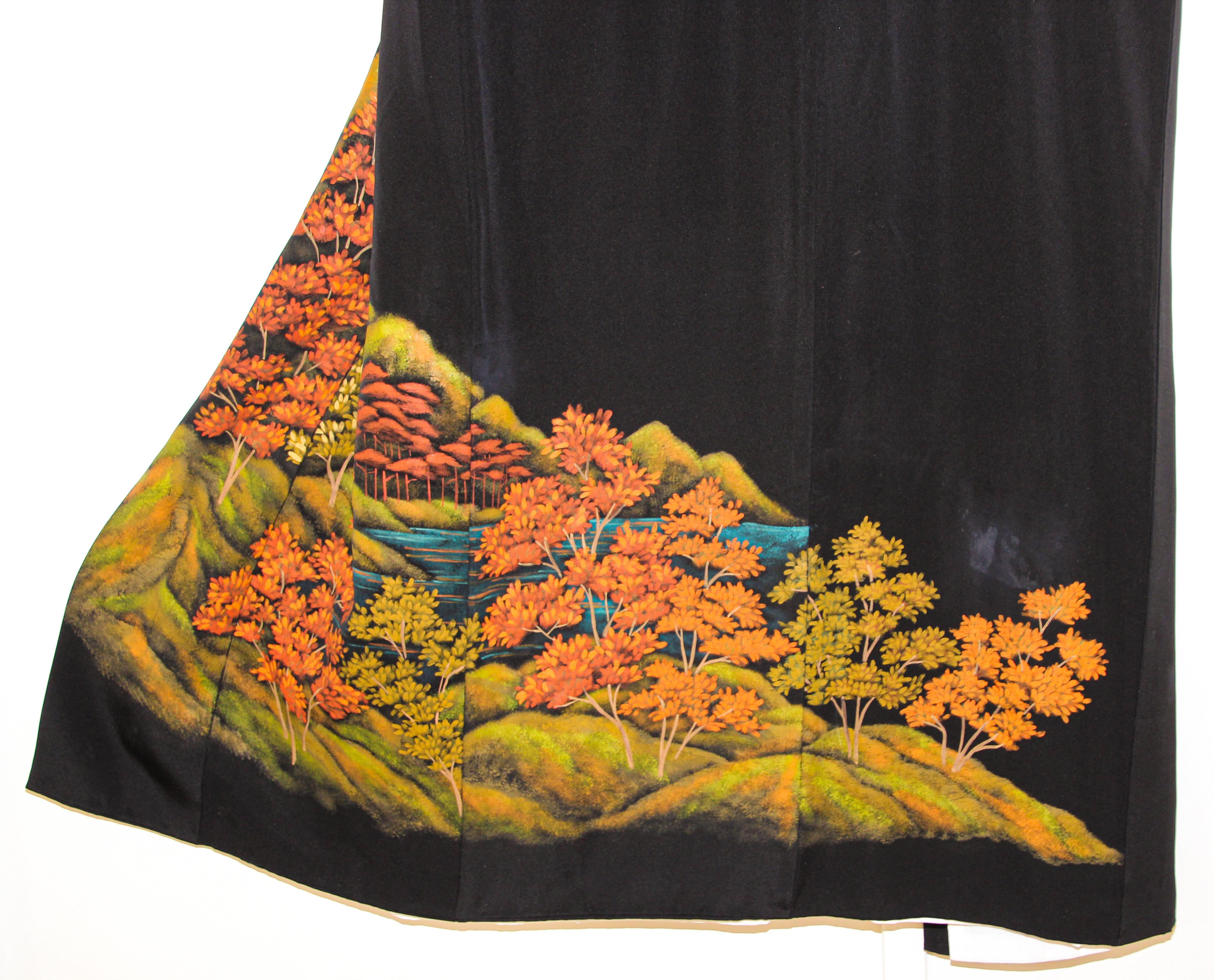 Vintage Japanese Black Silk Kimono 1960's For Sale 5