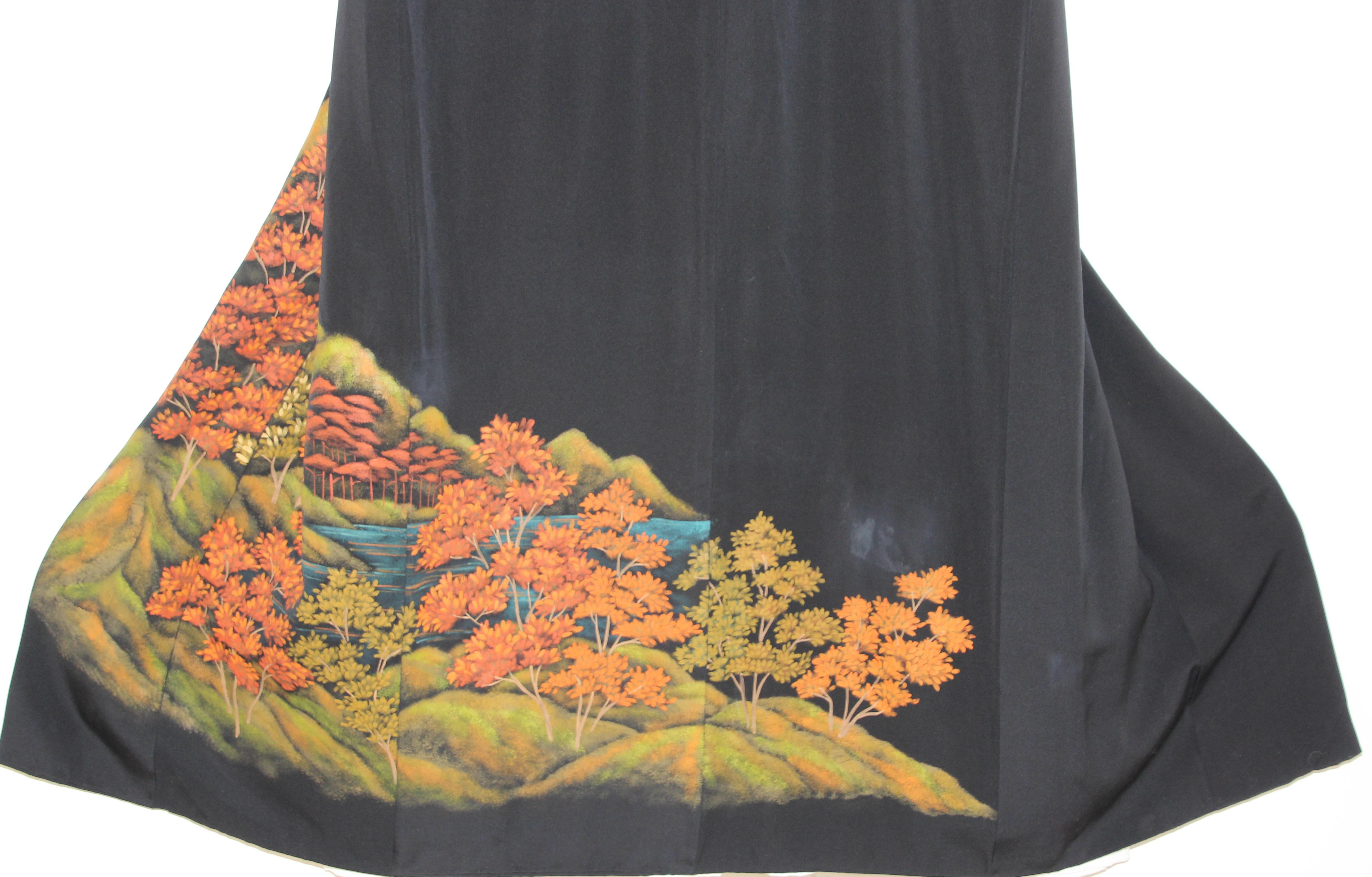 Vintage Japanese Black Silk Kimono 1960's For Sale 6