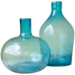Used Japanese Blue Glass Bottles