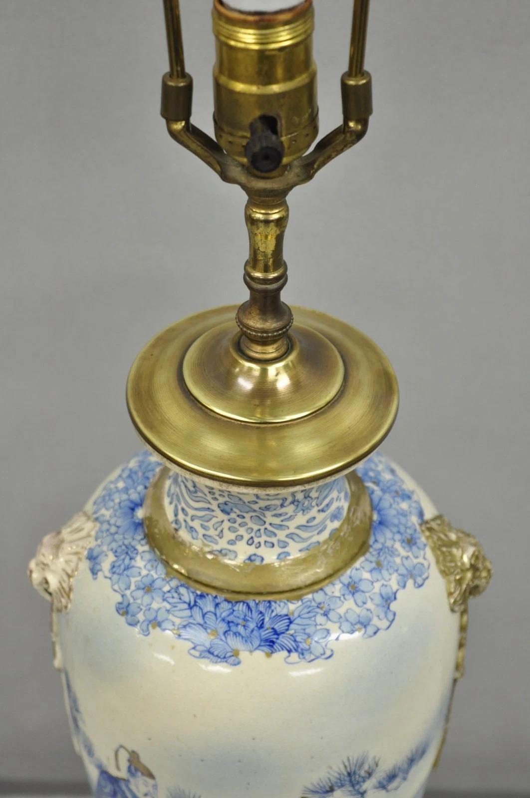 20th Century Vintage Japanese Blue White Porcelain Jardinierie Vase Chinoiserie Table Lamp For Sale