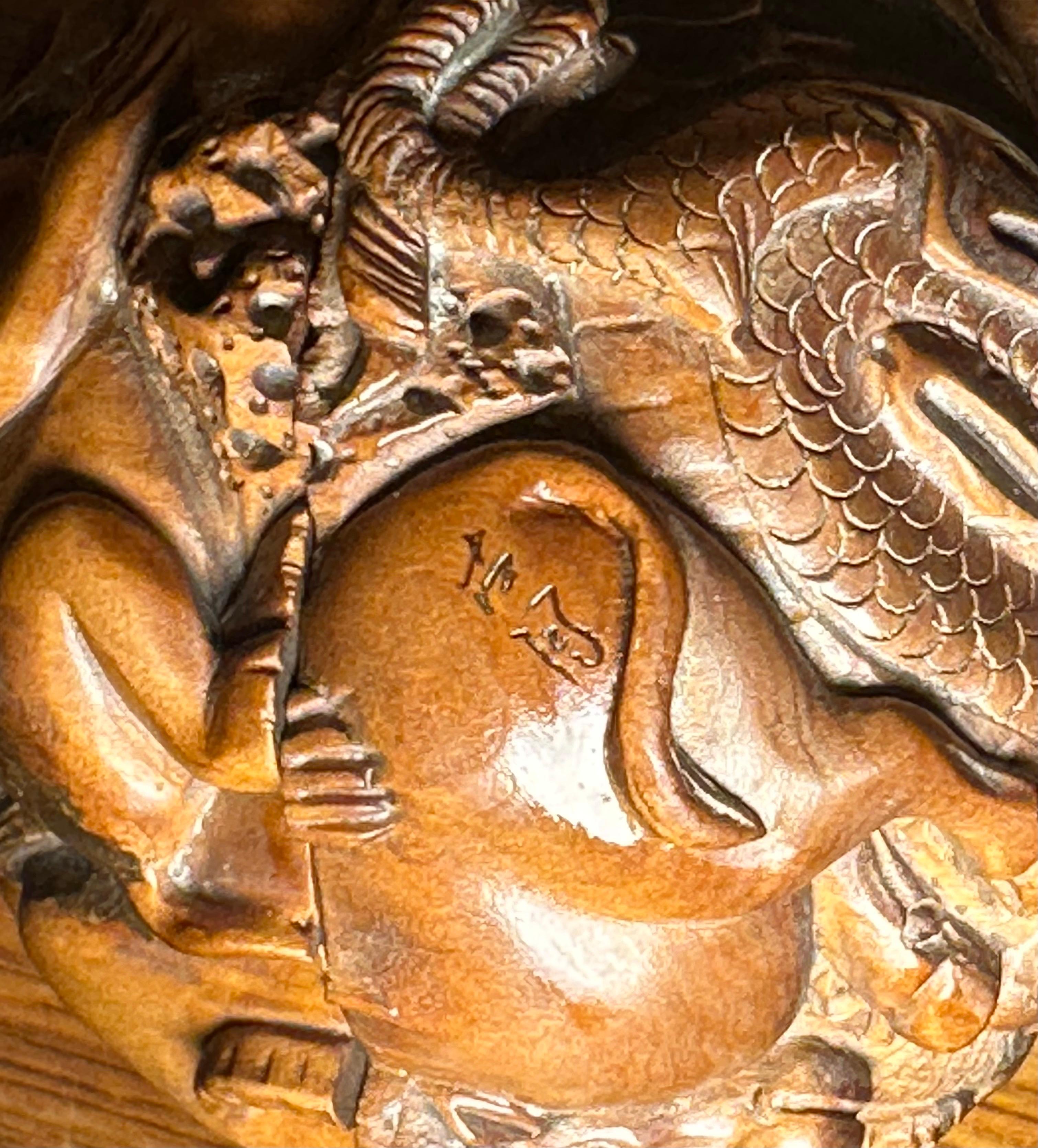 Bola japonesa vintage de madera de boj y netsuke de doce animales de Kozuki 10