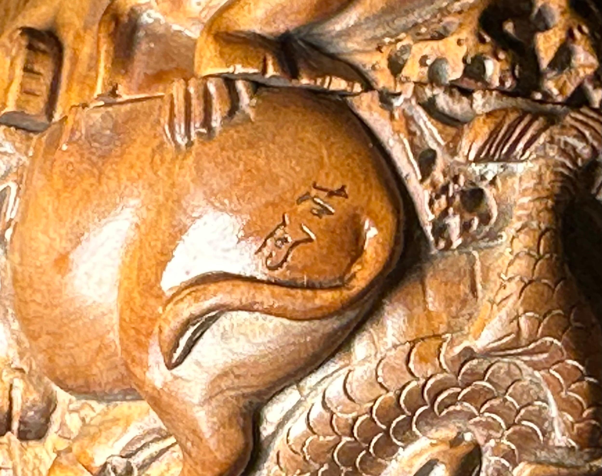 Bola japonesa vintage de madera de boj y netsuke de doce animales de Kozuki 11