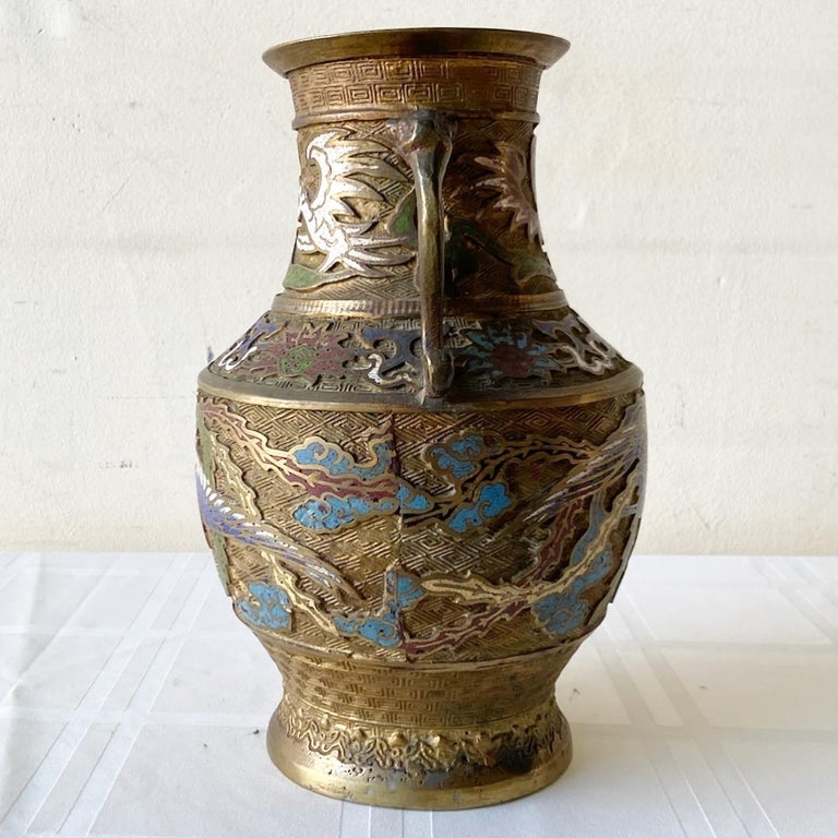 Vase Art Nouveau Ancien En Laiton - Fait Main Avec Anse