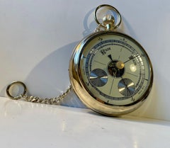 Vintage Japanese Brass Pocket Watch Wall Barometer, 1970s