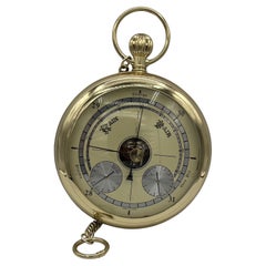 Vintage Japanese Brass Pocket Watch Wall Barometer, 1970s