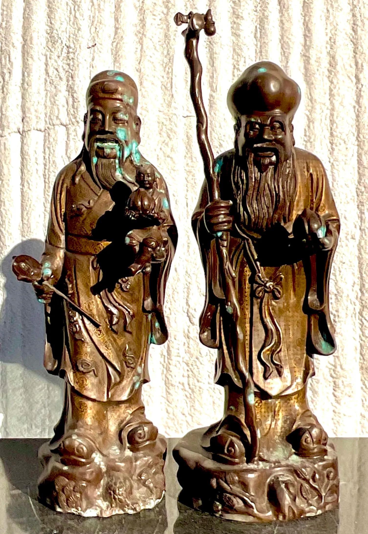 XX secolo Figure ancestrali giapponesi in bronzo vintage - set di 2 in vendita