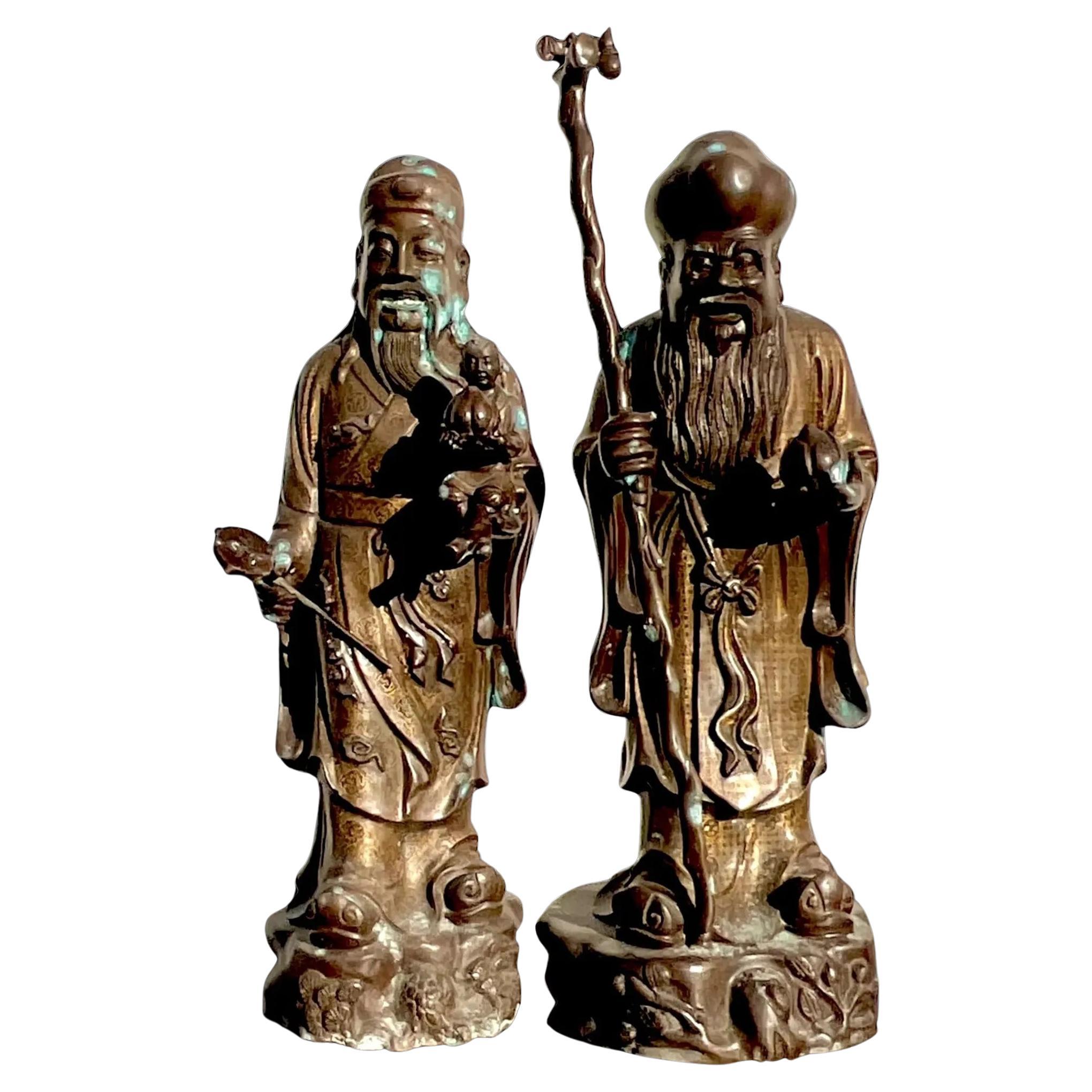 Figure ancestrali giapponesi in bronzo vintage - set di 2