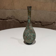 Vintage Japanese Bronze Bud Vase Textured Greenish-Blue Verdigris Patina Murashi