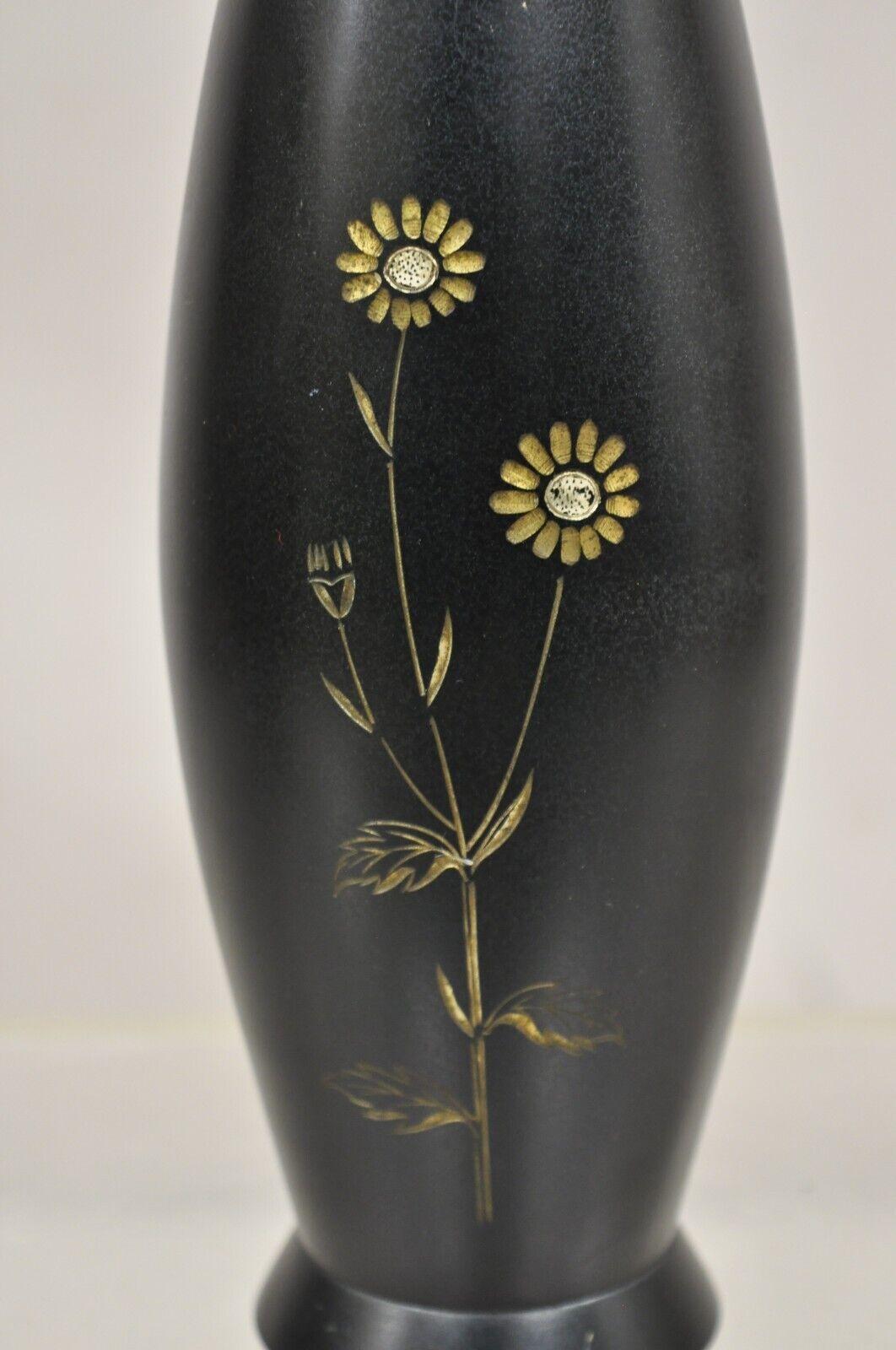 Anglo-Japanese Vintage Japanese Bronze Floral Etched Small Bud Flower Vase For Sale