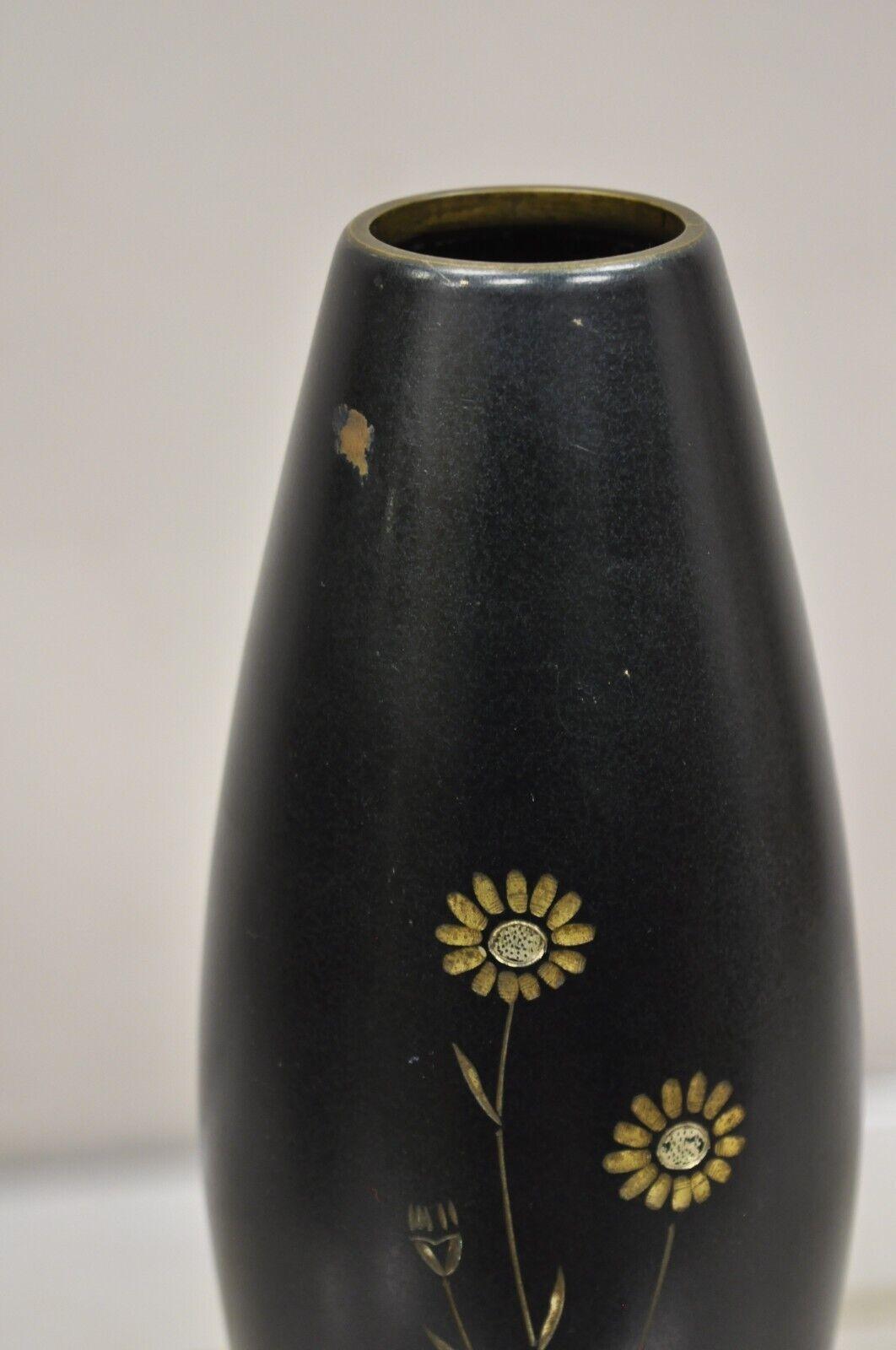 Vintage Japanese Bronze Floral Etched Small Bud Flower Vase In Good Condition For Sale In Philadelphia, PA