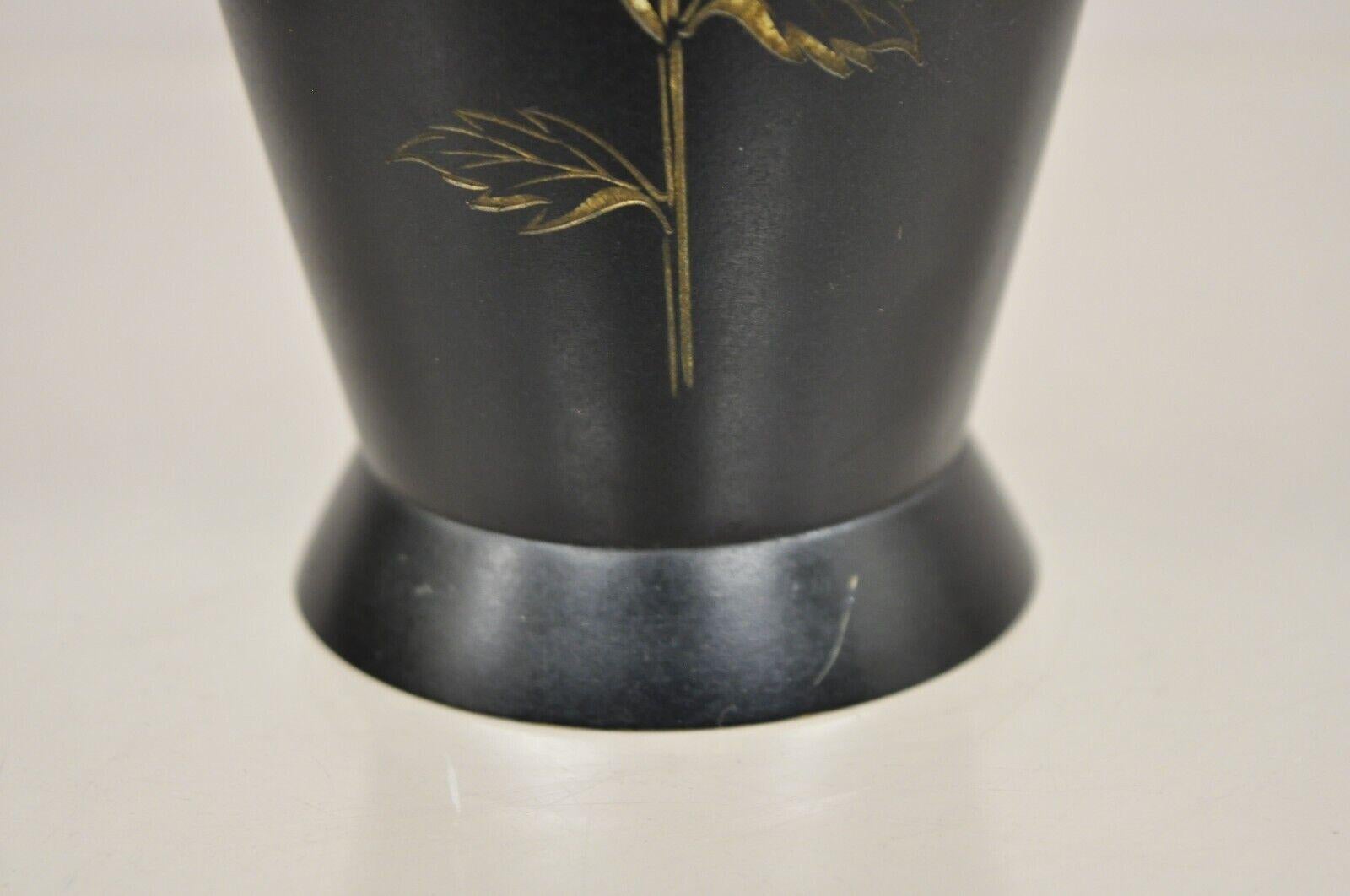 Mid-20th Century Vintage Japanese Bronze Floral Etched Small Bud Flower Vase For Sale