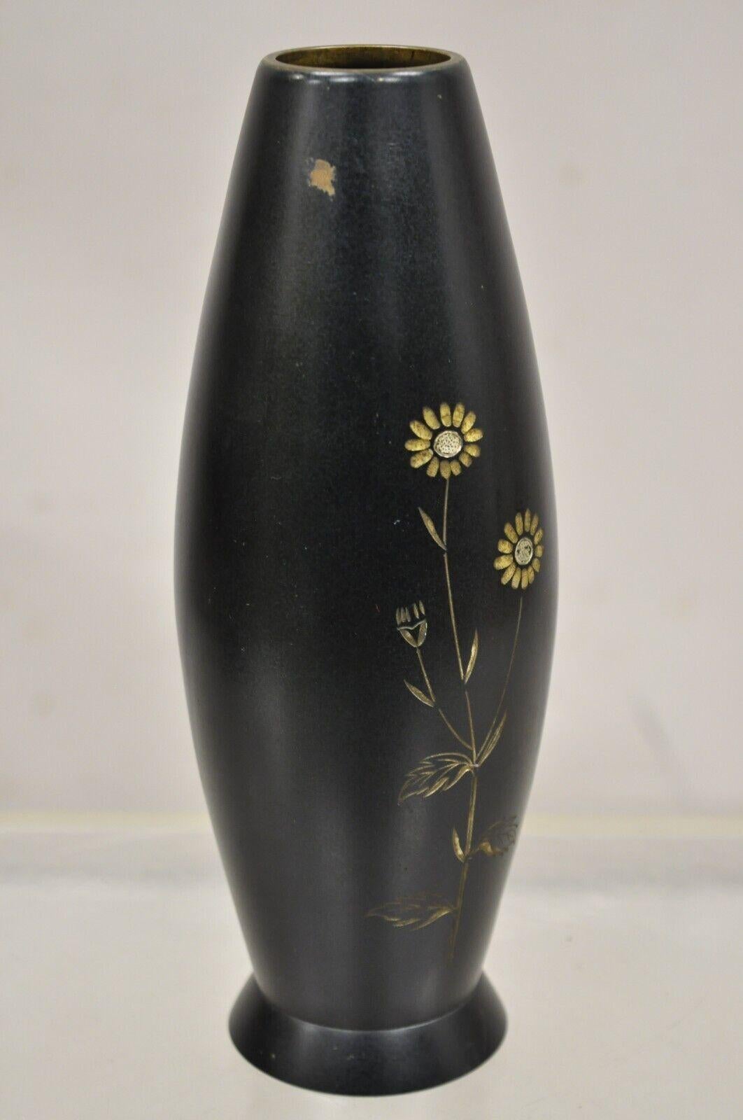 Vintage Japanese Bronze Floral Etched Small Bud Flower Vase For Sale 2