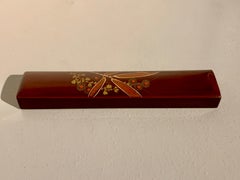 Vintage Japanese Brown Lacquer Fan Case, Showa Period, 1960's, Japan