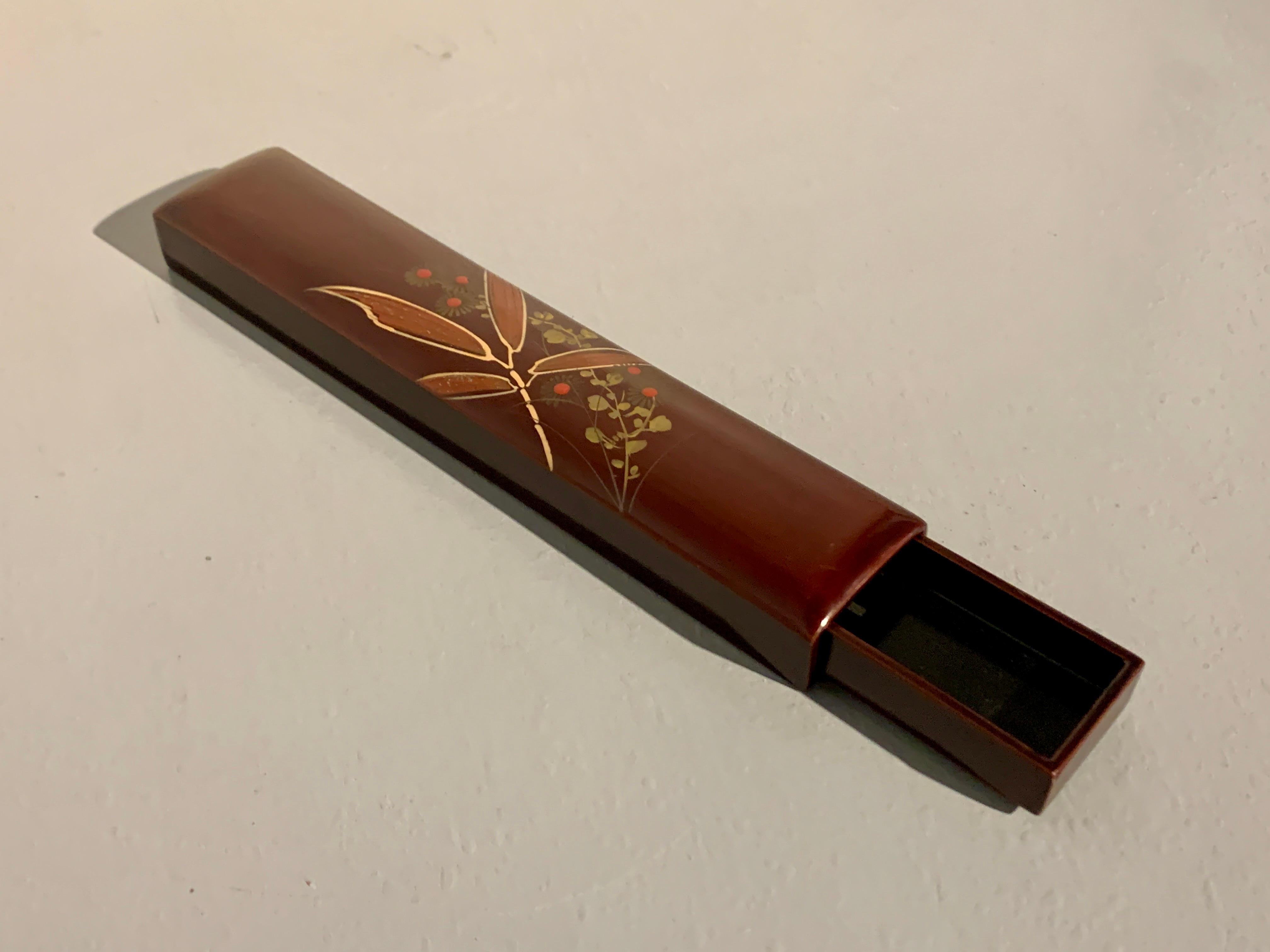 Mid-20th Century Vintage Japanese Brown Lacquer Fan Case, Showa Period, 1960's, Japan