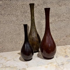 Vintage Japanese Bud Vases Patinated Brass Set of Three