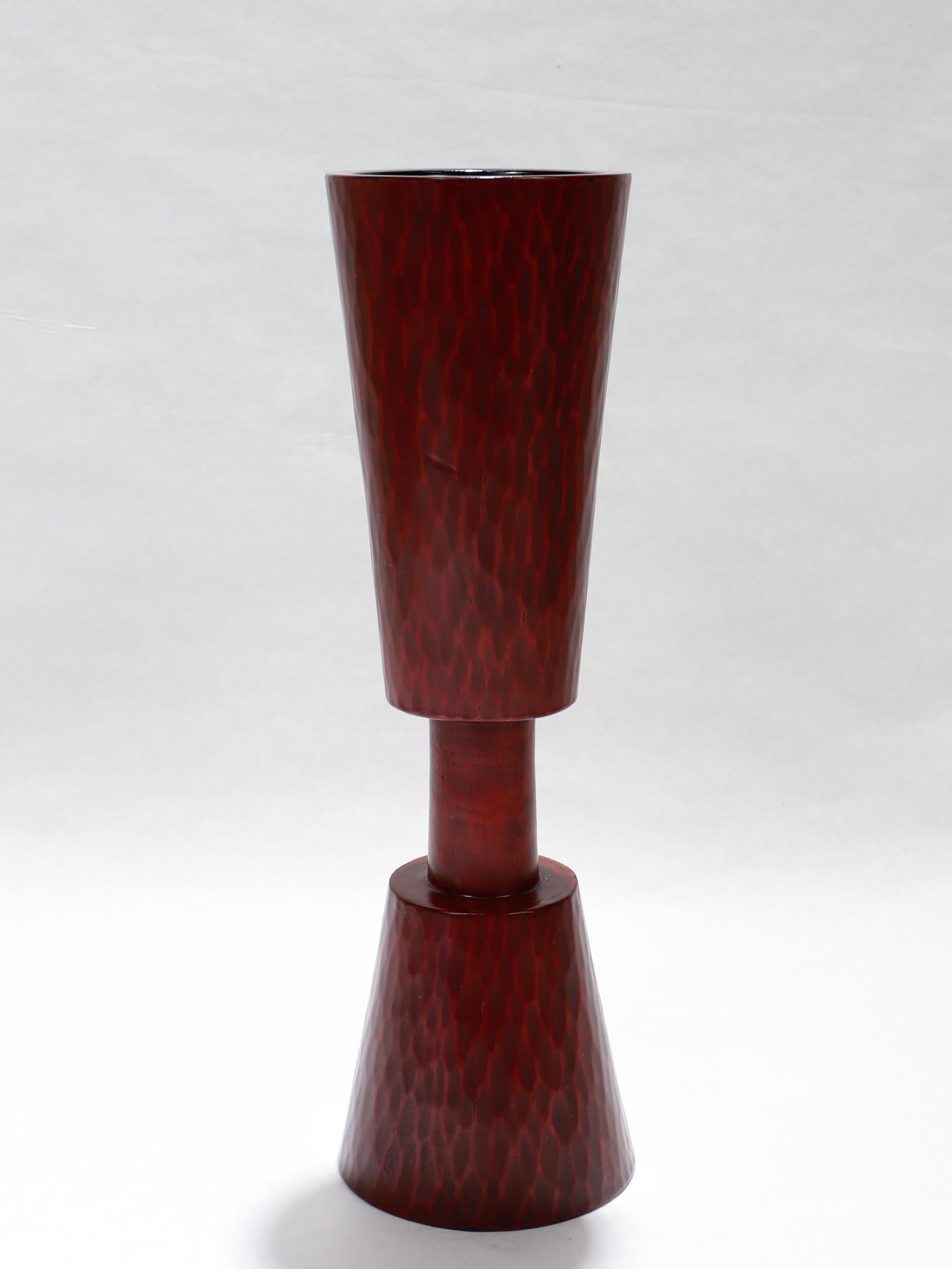 Vintage Japanese geschnitzt & lackiert Holz Vase (Meiji-Periode) im Angebot