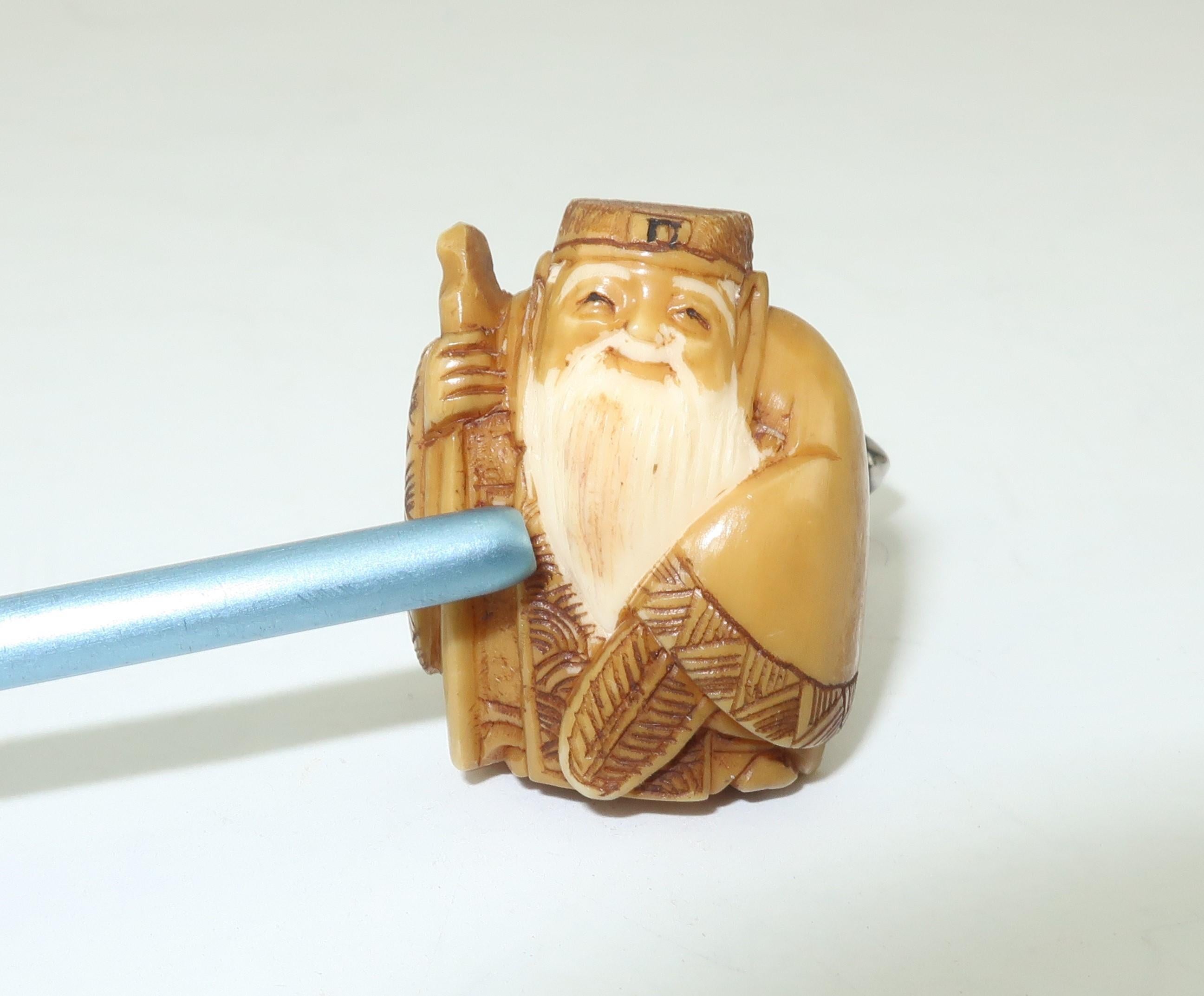 Vintage Japanese Carved Wise Man Cufflinks 4