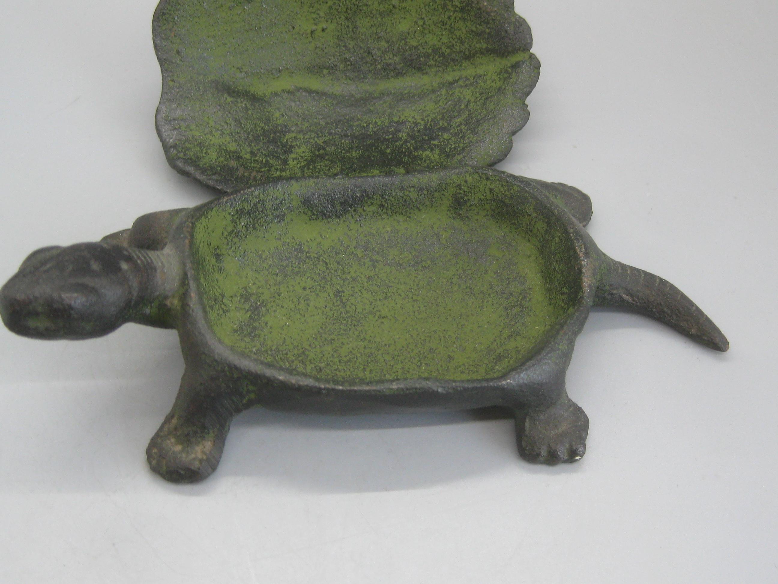 North American Vintage Japanese Cast Iron Figural Turtle Trinket Stash Box Made in Japan