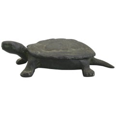 Vintage Japanese Cast Iron Figural Turtle Trinket Stash Box Made in Japan