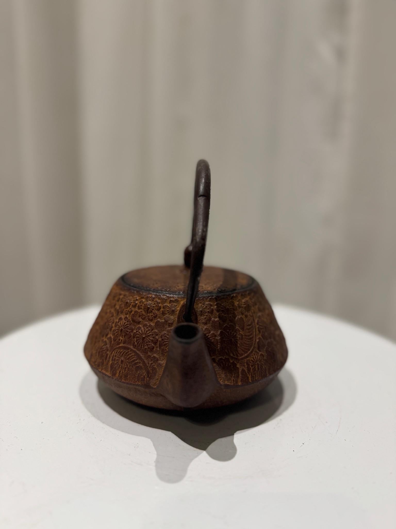 20th Century Vintage Japanese Cast Iron Tetsubin Teapot with Floral Relief Pattern