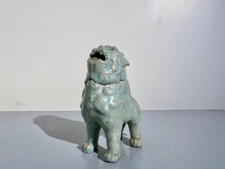 Vintage Japanese Celadon Glazed Shishi Lion Censer, Taisho/Showa