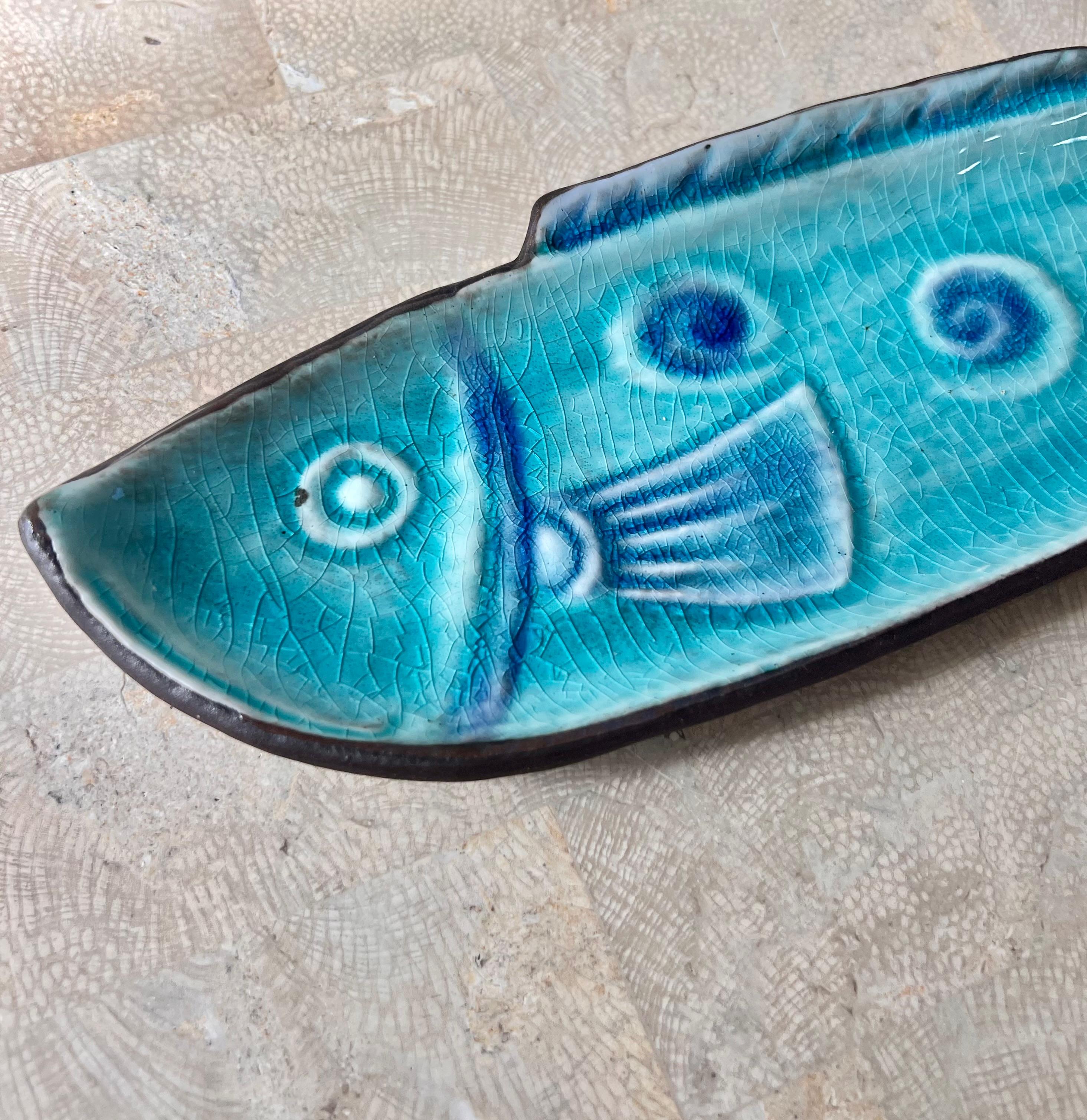 Japanische glasierte Vintage-Fischschale aus Keramik mit Craquelé-Glasur, Mitte des 20. Jahrhunderts  im Angebot 6
