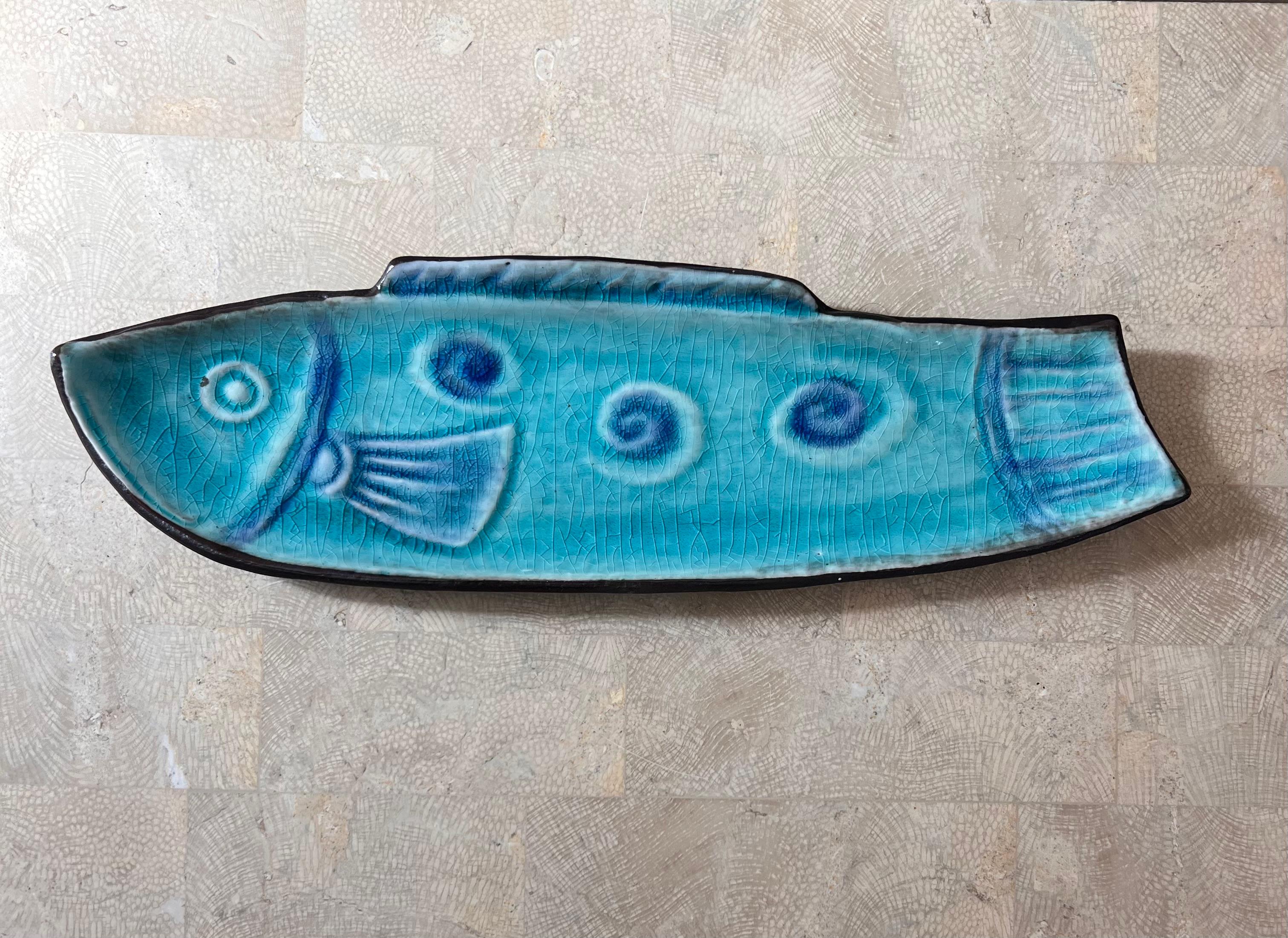 Japanische glasierte Vintage-Fischschale aus Keramik mit Craquelé-Glasur, Mitte des 20. Jahrhunderts  im Angebot 10