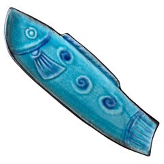 Vintage Japanese ceramic crackle glazed fish dish, mid 20th century