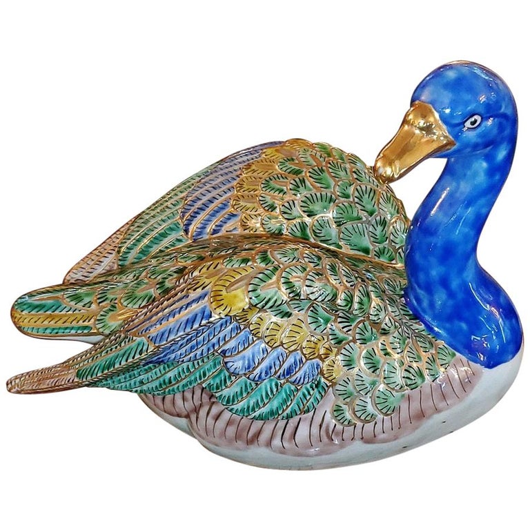 Vintage Japanese Ceramic Gilt Duck For Sale at 1stDibs