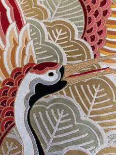 Japanese Vintage Ceremonial Textile with Cranes in Lidded Box