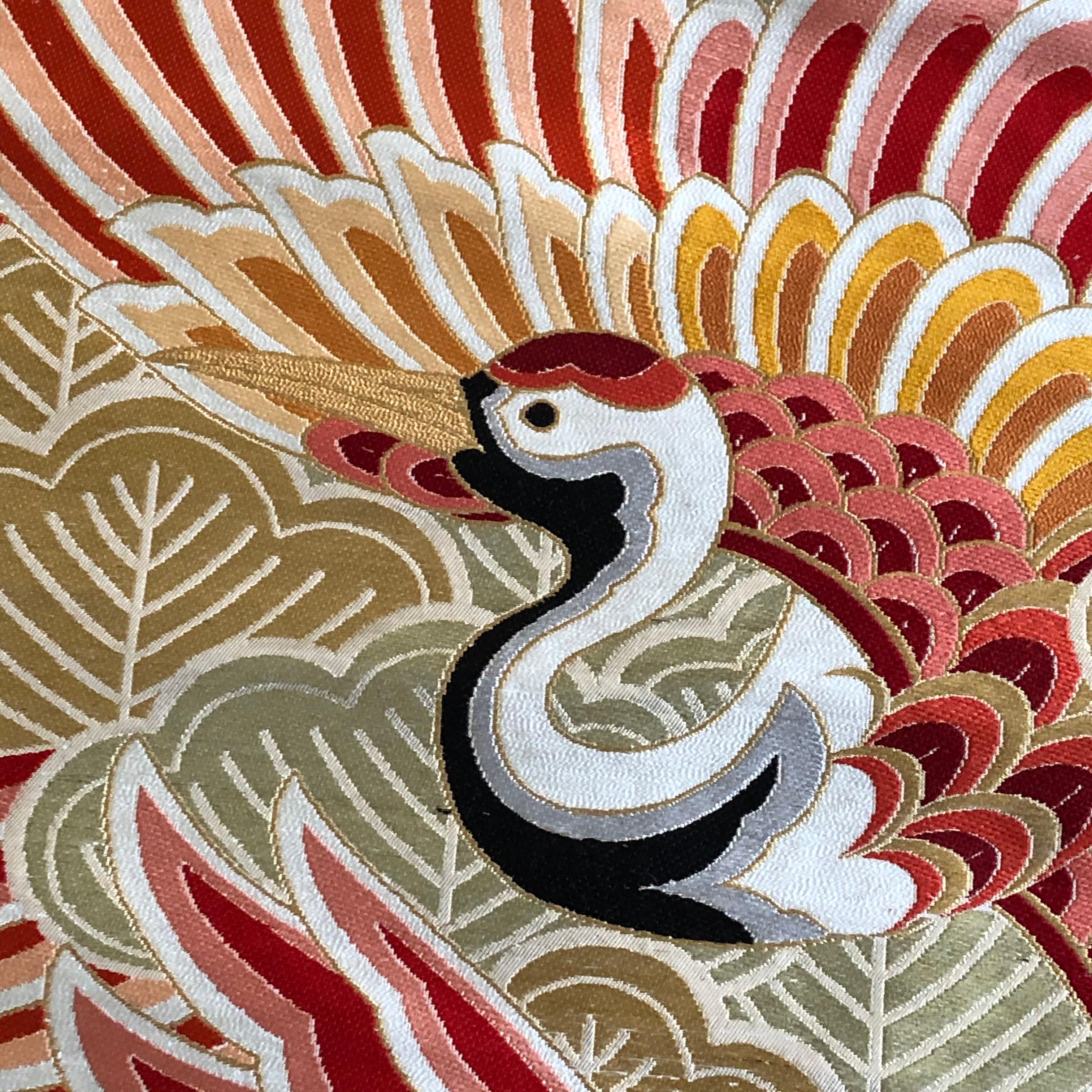 Japonisme Japanese Vintage Ceremonial Textile with Cranes in Lidded Box For Sale