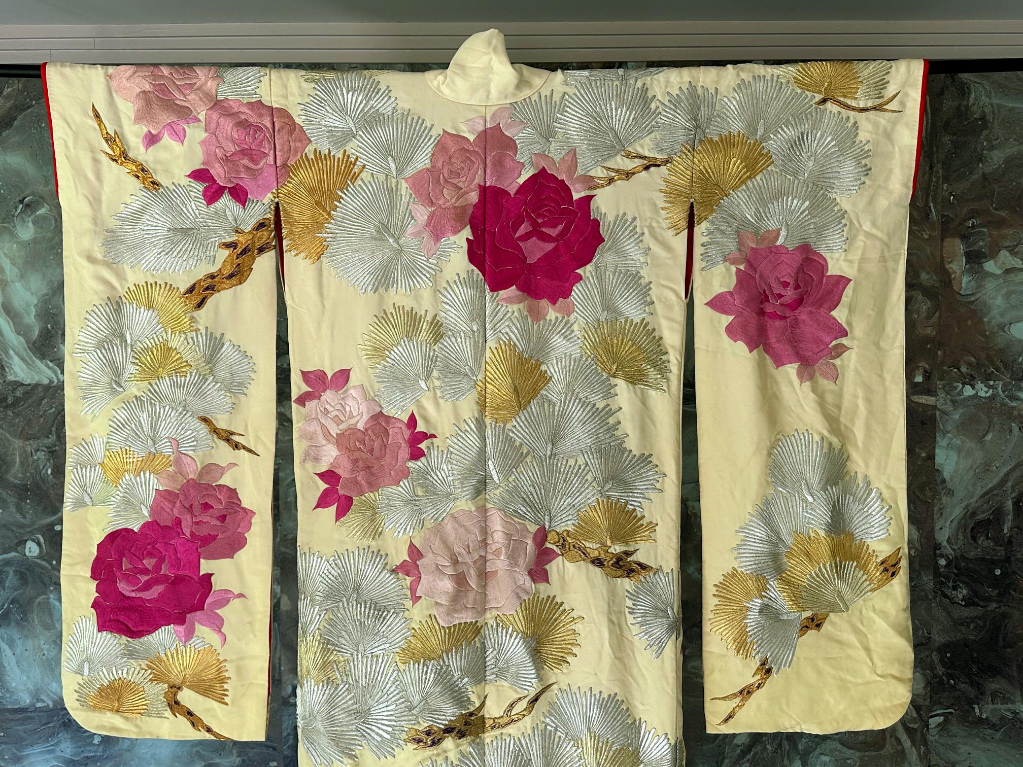 Japonisme Vintage Japanese Ceremonial Wedding Kimono with Embroidery Designs For Sale