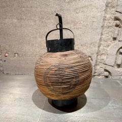 Vintage Japanese Chochin Lantern With Woven Bamboo Exterior