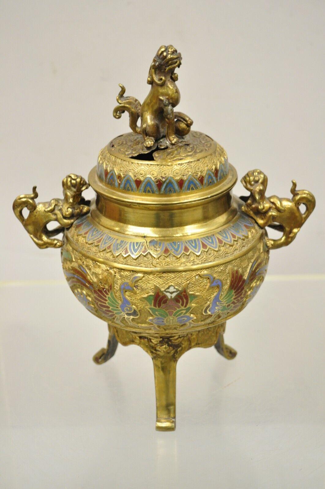 Japanischer Räuchergefäßbrenner aus Cloisonné-Emaille und Champleve-Bronze, Foo Dog im Angebot 7
