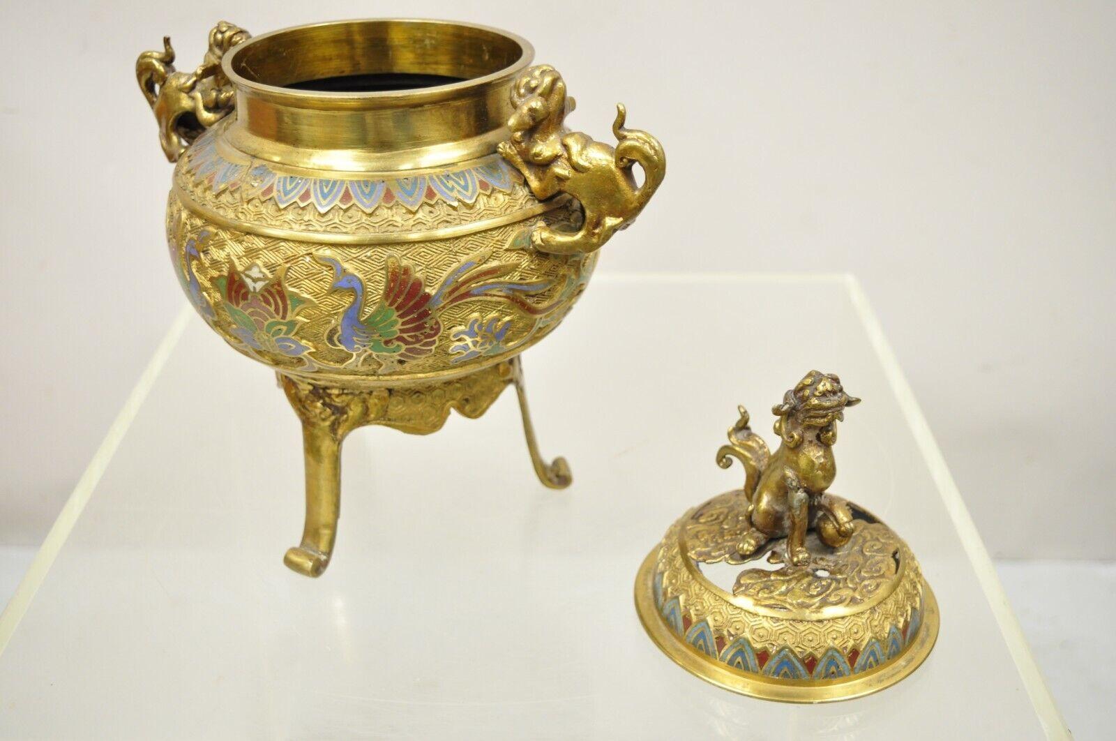 Japanischer Räuchergefäßbrenner aus Cloisonné-Emaille und Champleve-Bronze, Foo Dog im Angebot 4