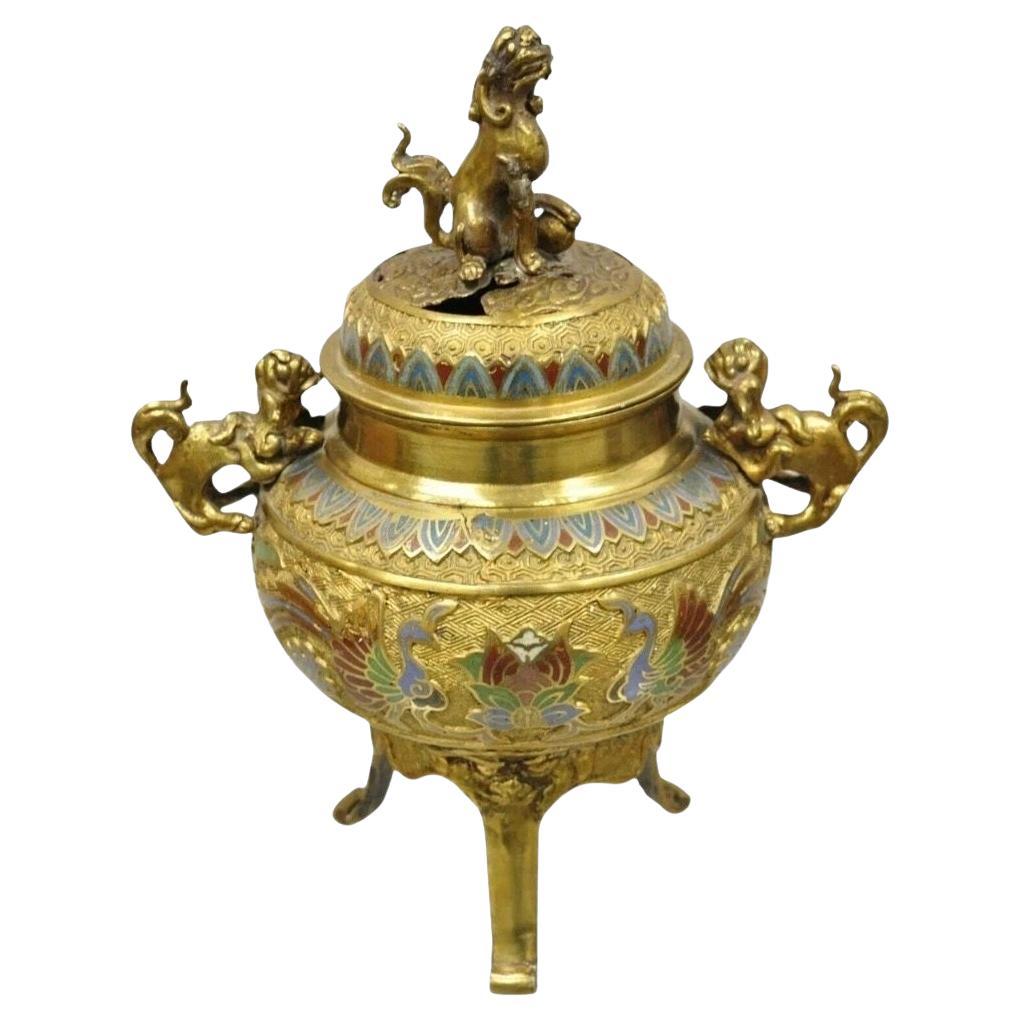 Bruciaincenso giapponese d'epoca con smalto cloisonne e bronzo a forma di cane da caccia