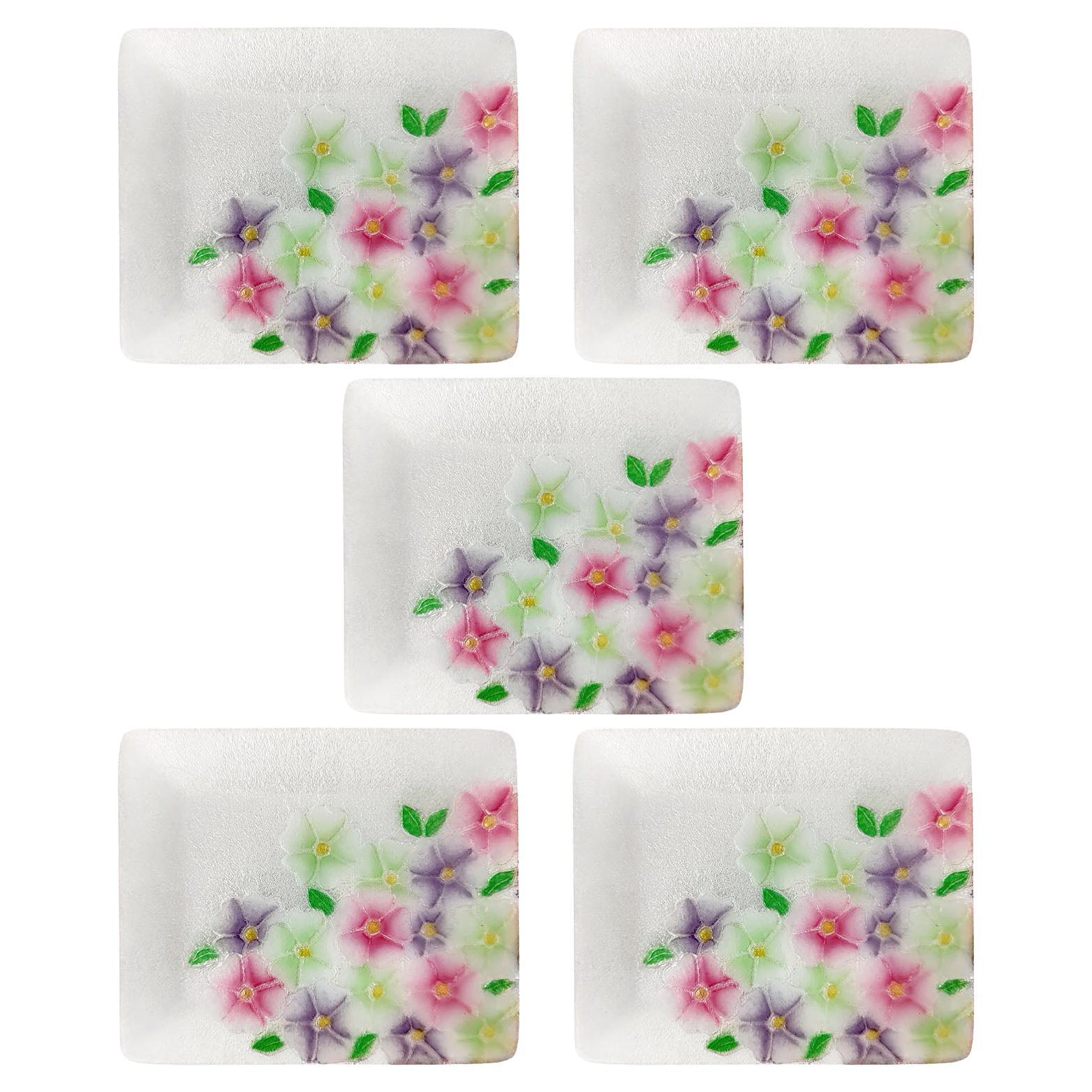 Vintage Japanese Cloisonné Set of 5 Pcs Sushi Dishes with Clematis Design For Sale